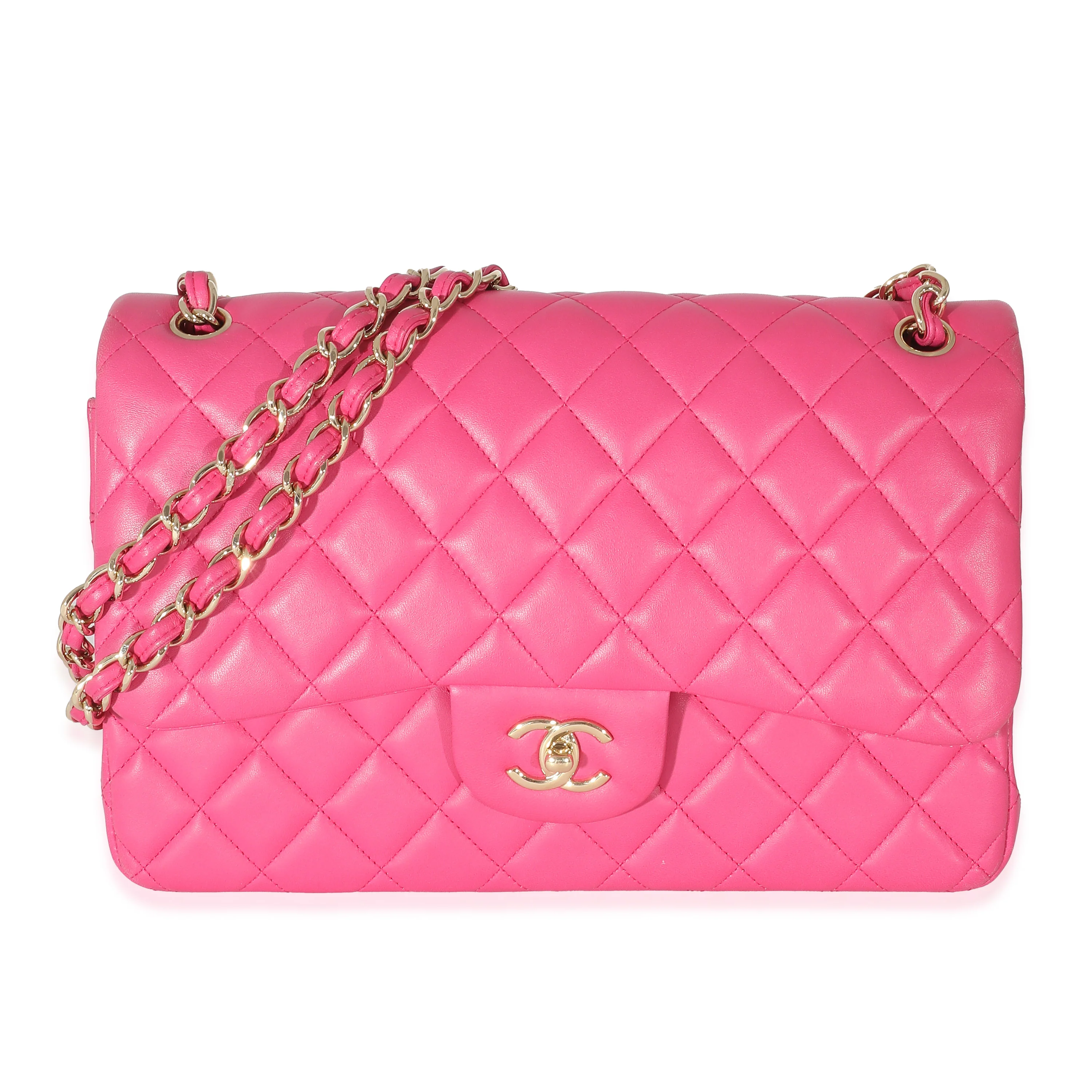 Chanel Pink Lambskin Jumbo Classic Double Flap Bag