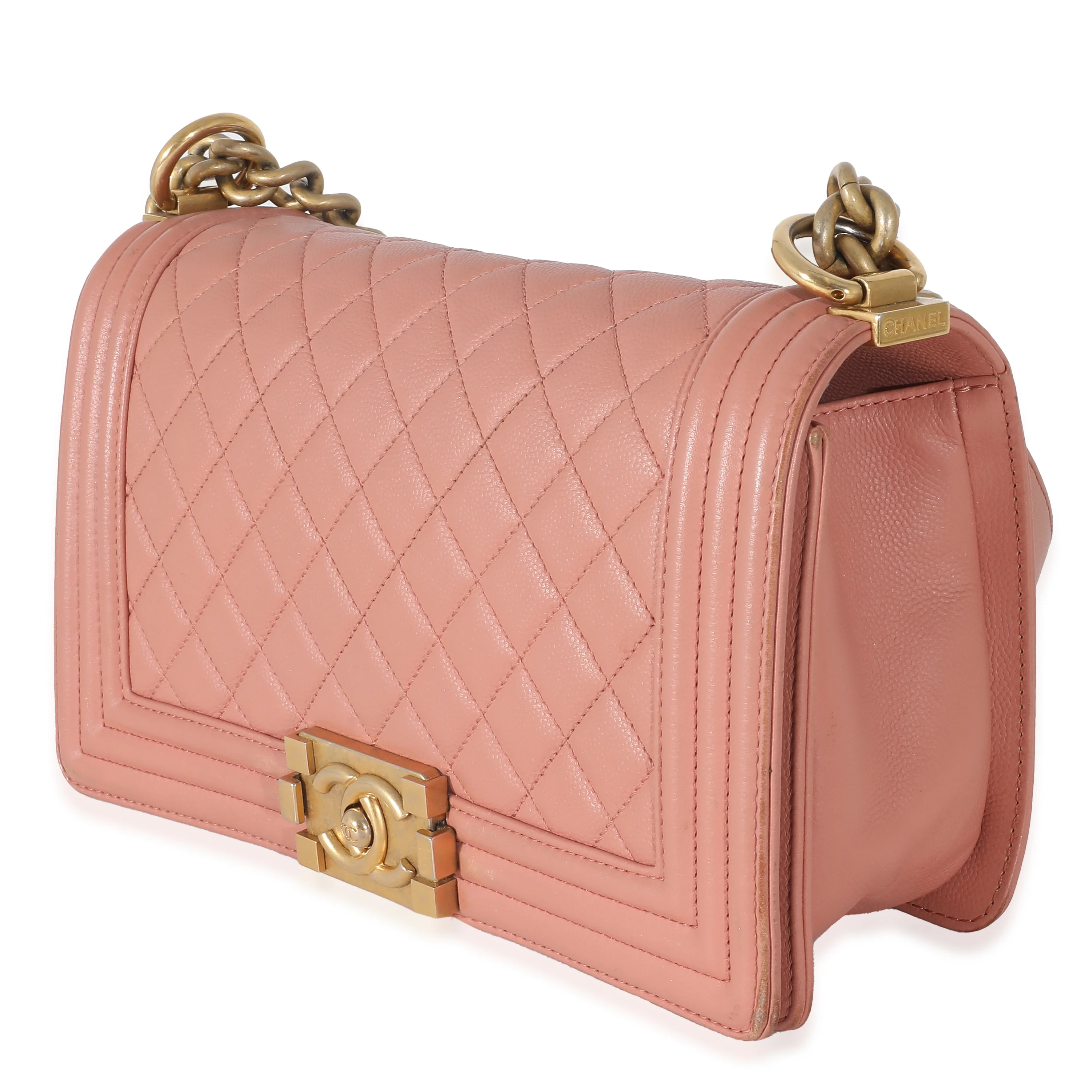 Pink Quilted Caviar Old Medium Boy Bag - Image 2