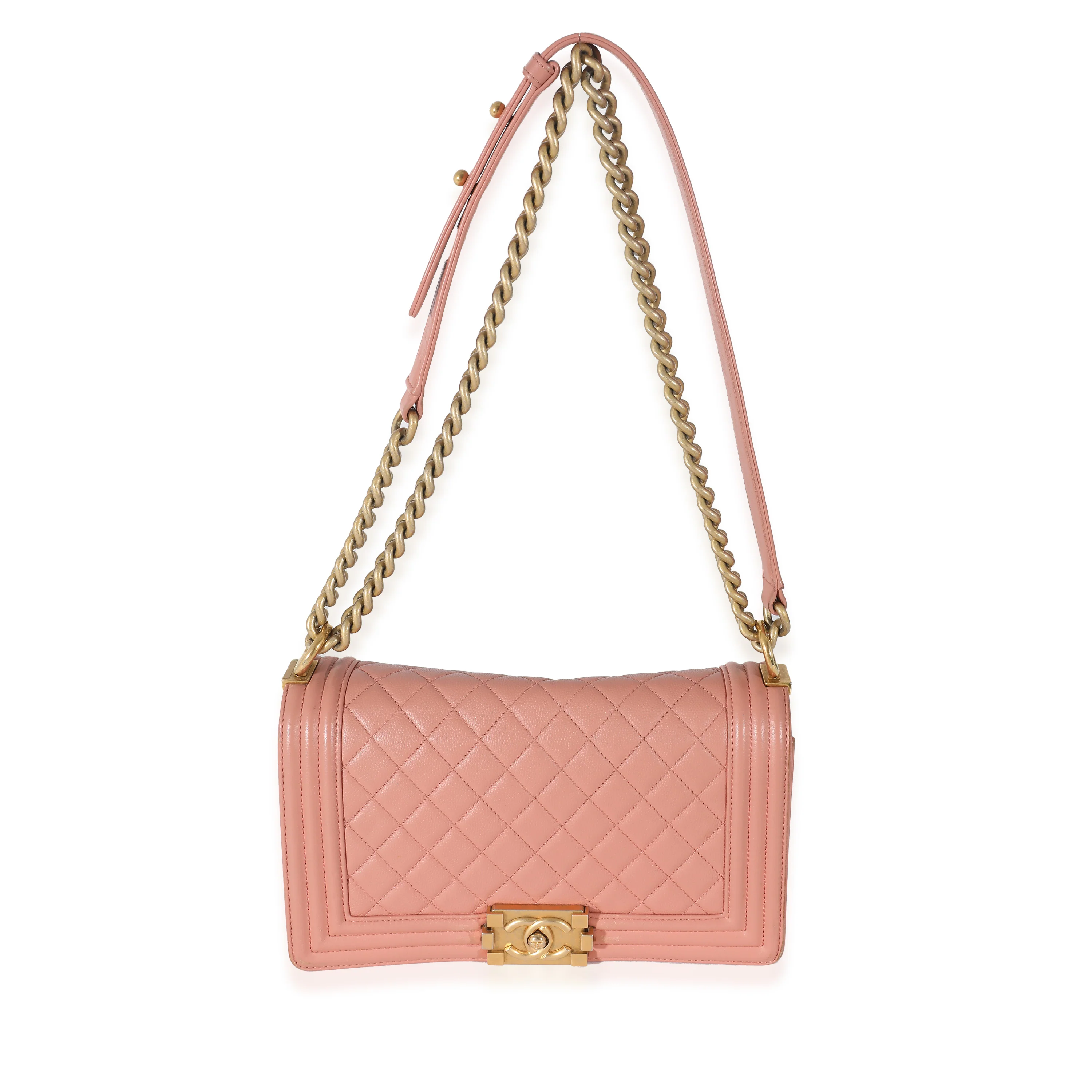 Pink Quilted Caviar Old Medium Boy Bag - Image 7