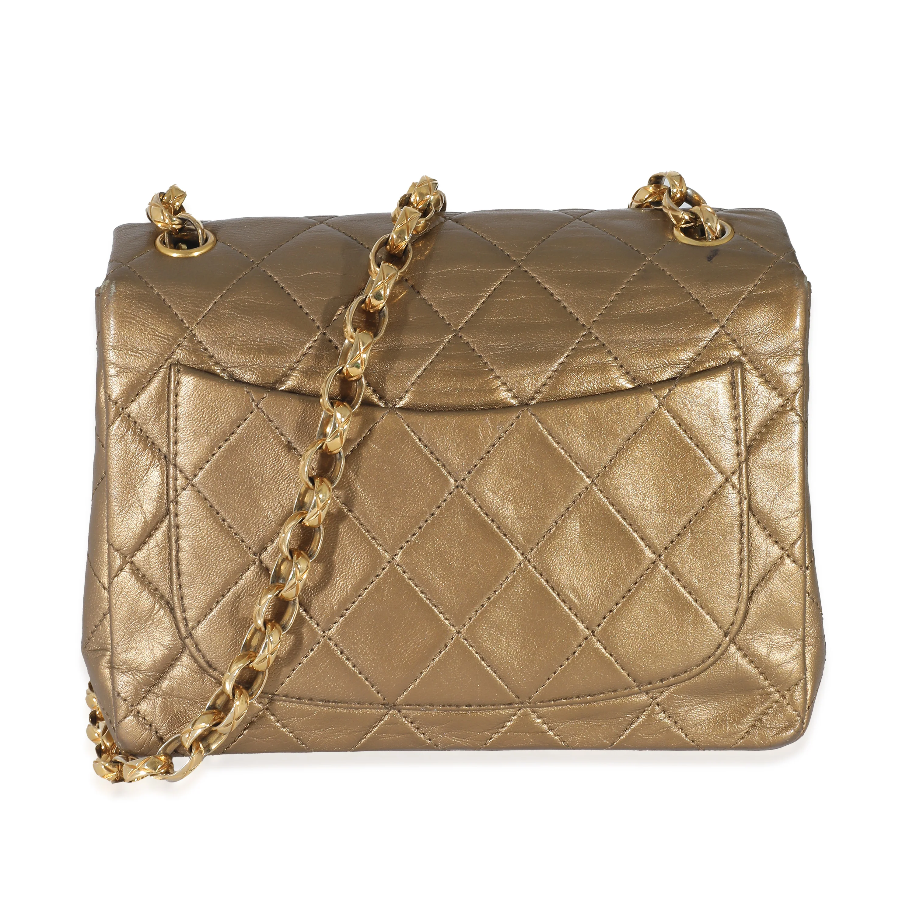Chanel Vintage Quilted Metallic Gold Leather Bijoux Chain Mini Flap Bag - Image 3