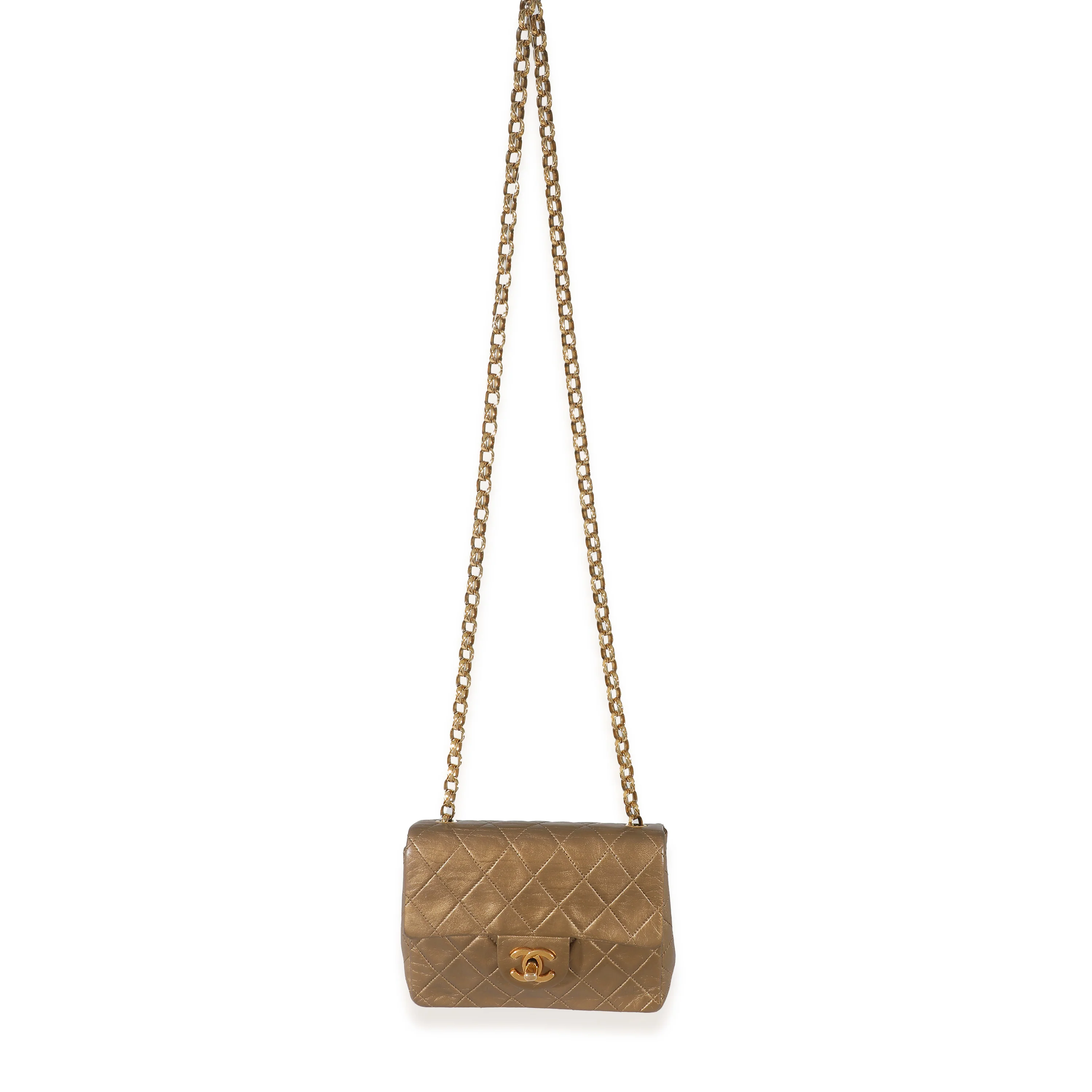 Chanel Vintage Quilted Metallic Gold Leather Bijoux Chain Mini Flap Bag - Image 4