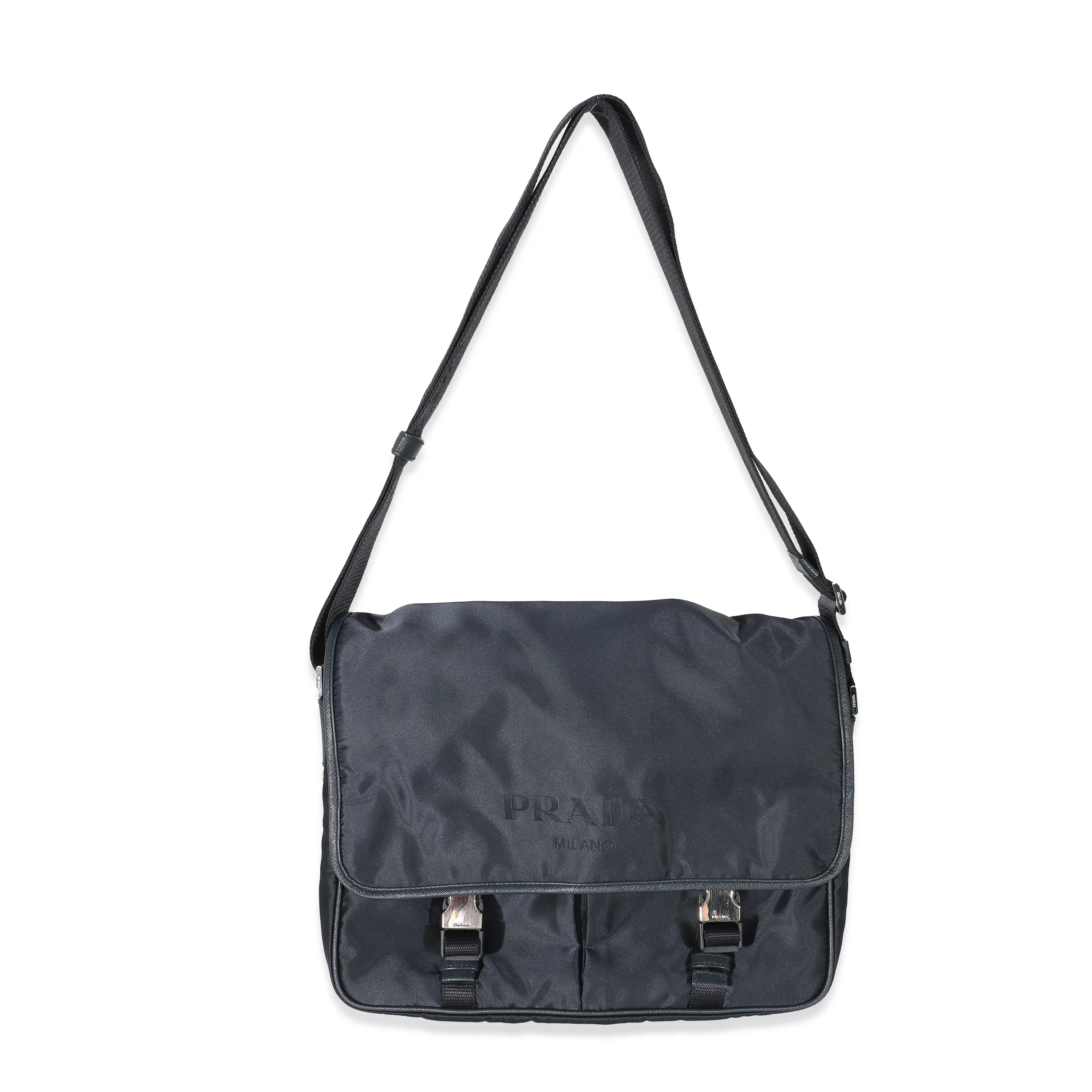 Prada Navy Tessuto Logo Messenger - Image 3
