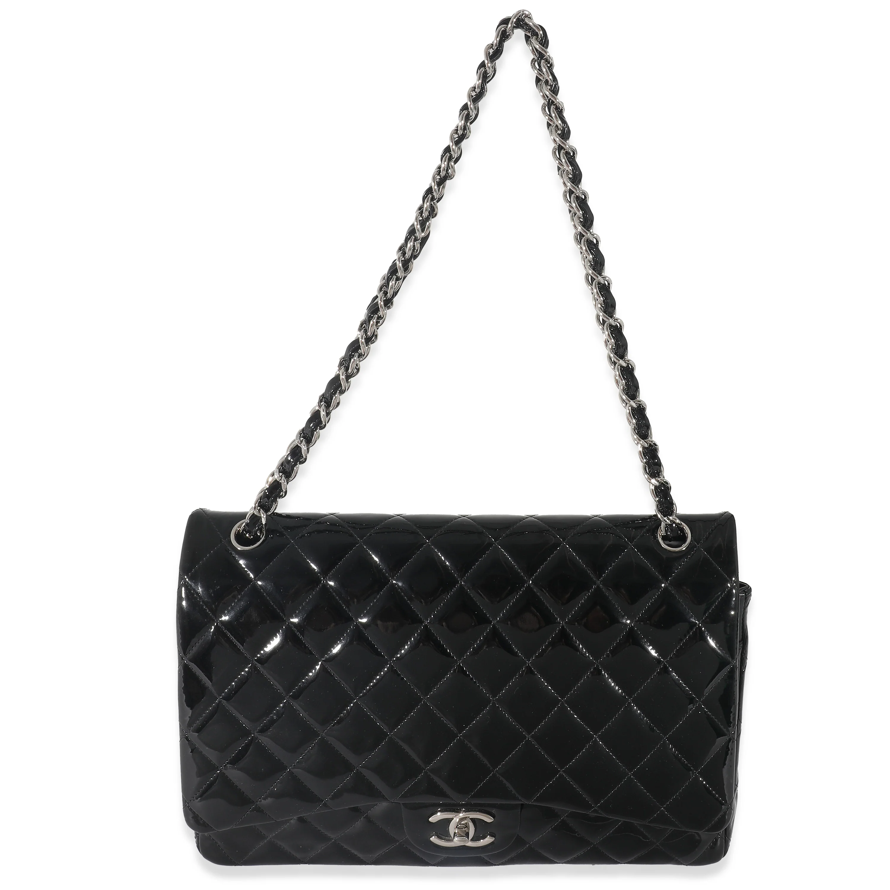 Chanel Black Quilted Patent Leather Classic Maxi Flap Bag - Image 4