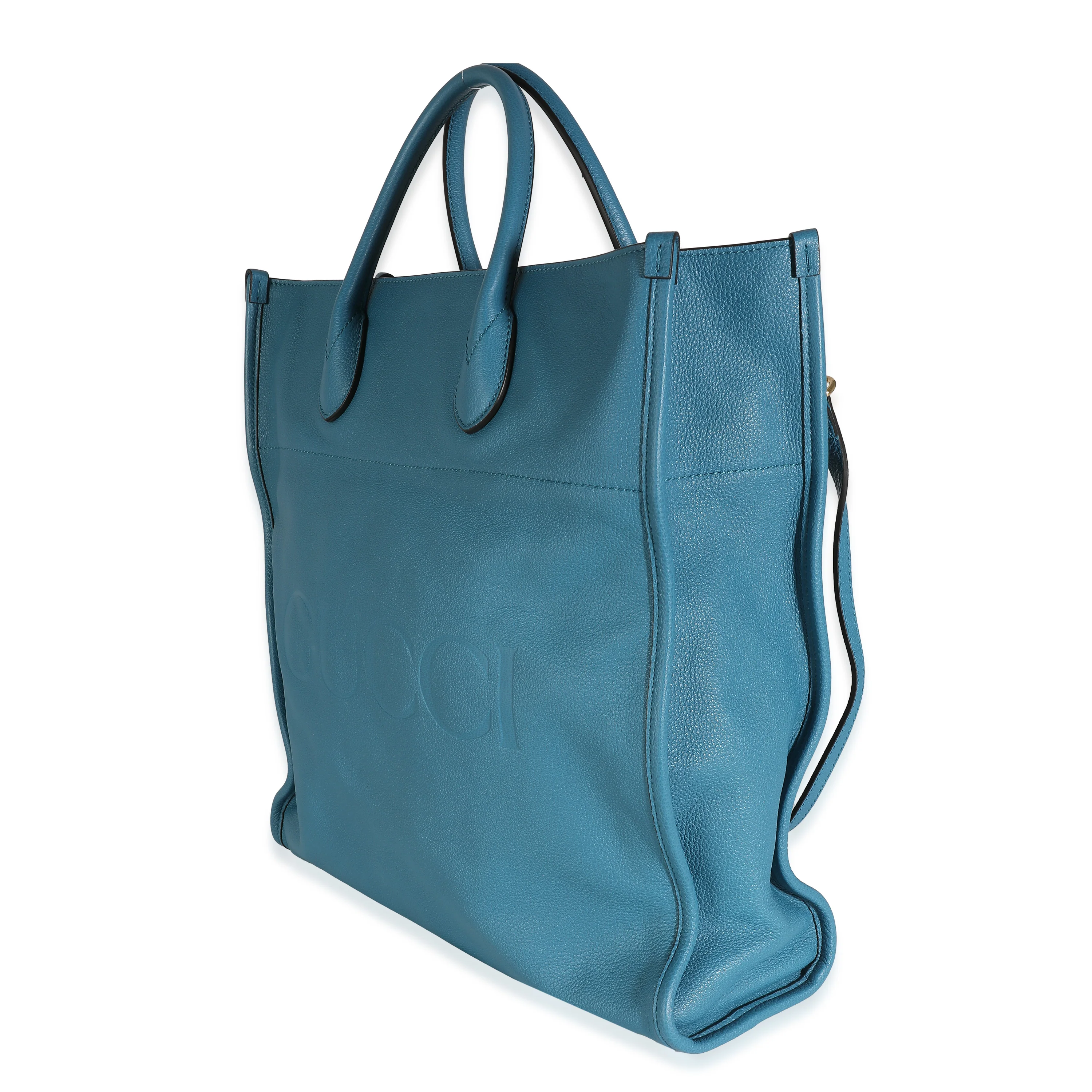 Blue Leather Logo Embossed Shopper Tote - Image 2