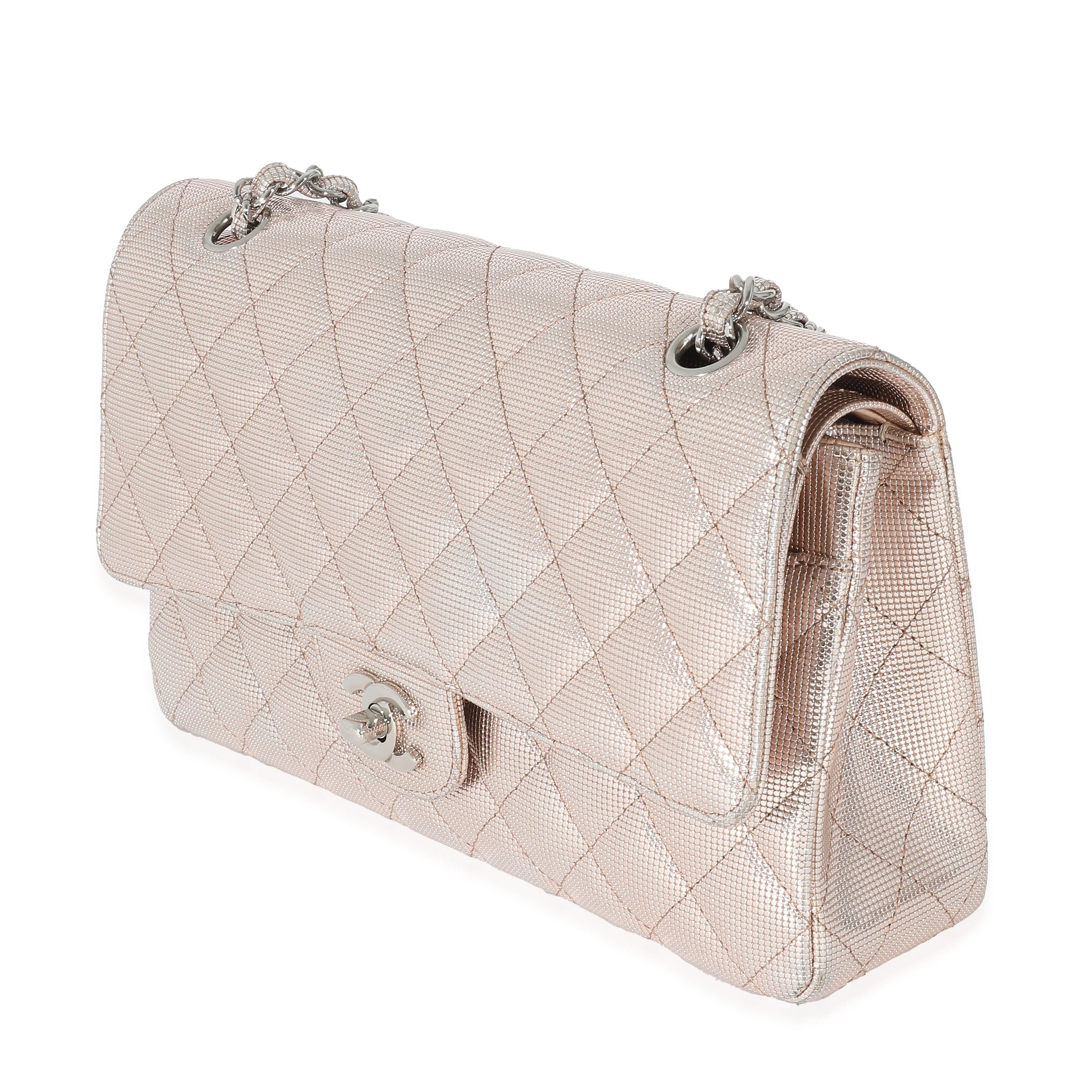 Chanel Pink Metallic Calfskin Pixel Effect Medium Classic Double Flap - Image 2