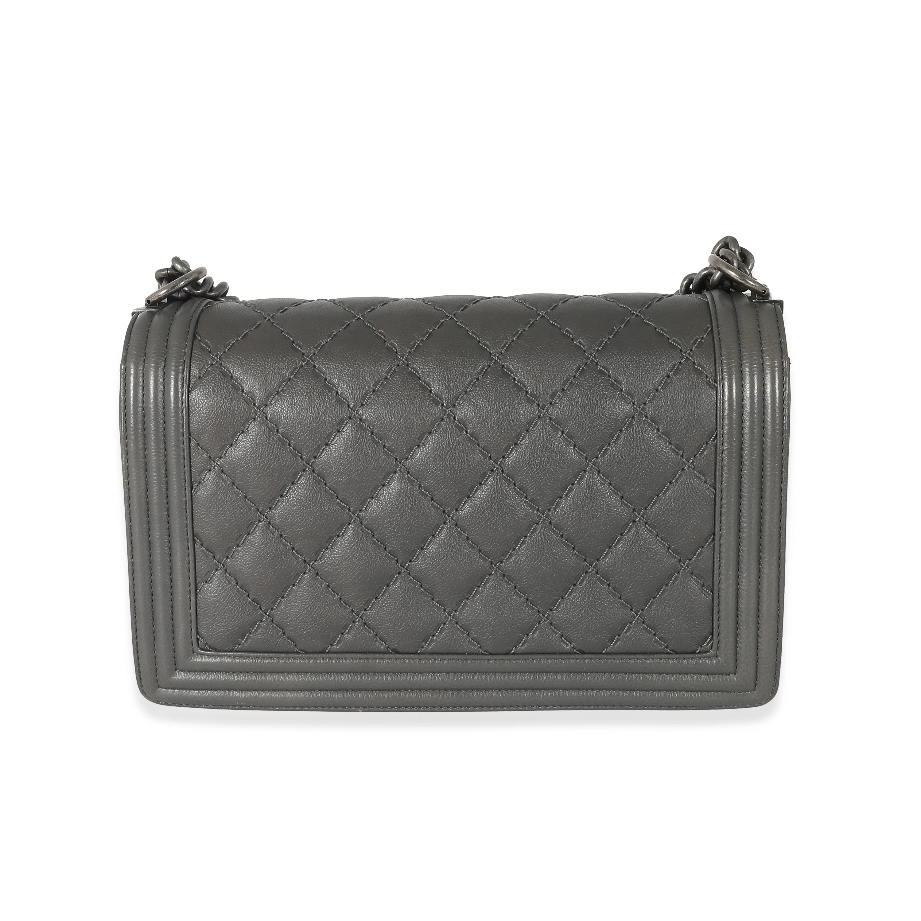 Chanel Grey Calfskin Whipstitch New Medium Boy Bag - Image 5