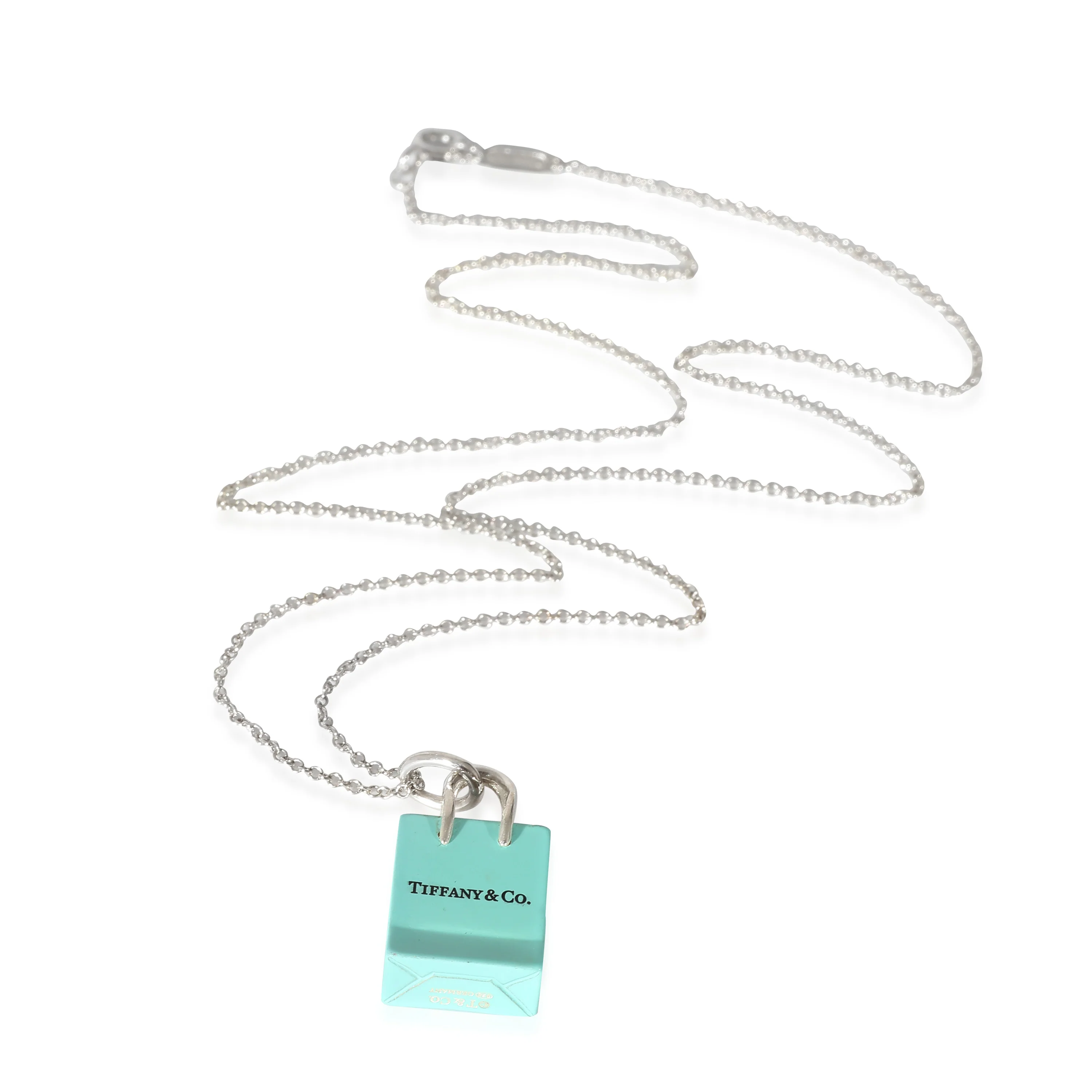 Tiffany & Co. Blue Enamel Shopping Bag Charm Necklace in Sterling Silver - Image 2