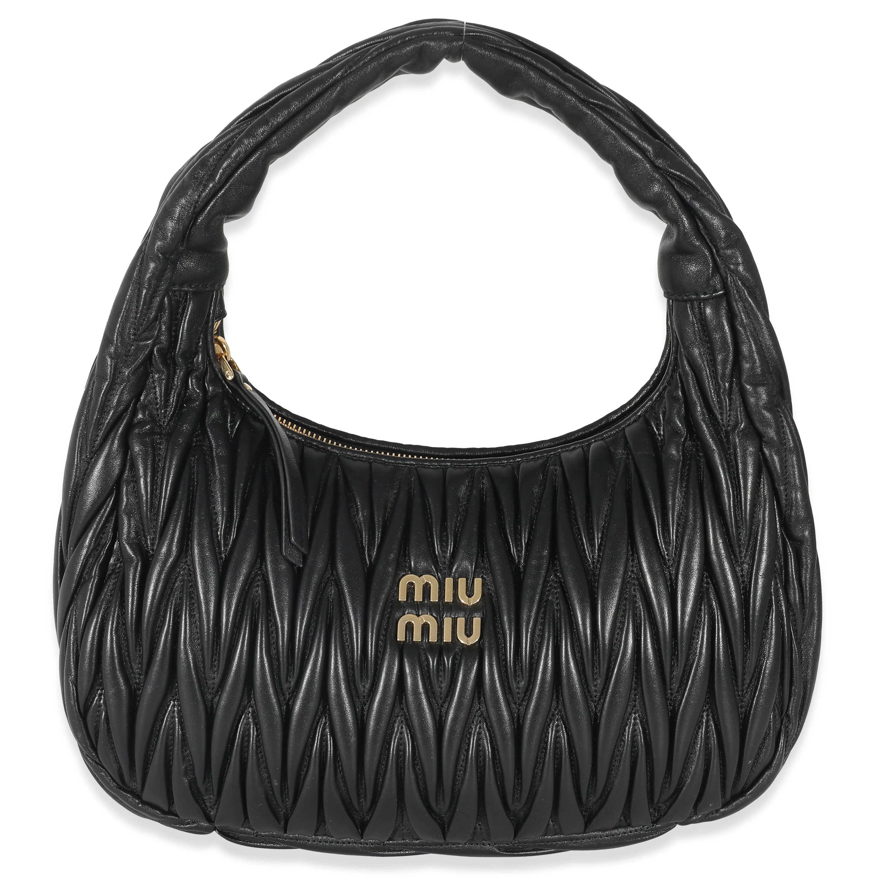 Miu Miu Black Matelasse Nappa Wander Hobo
