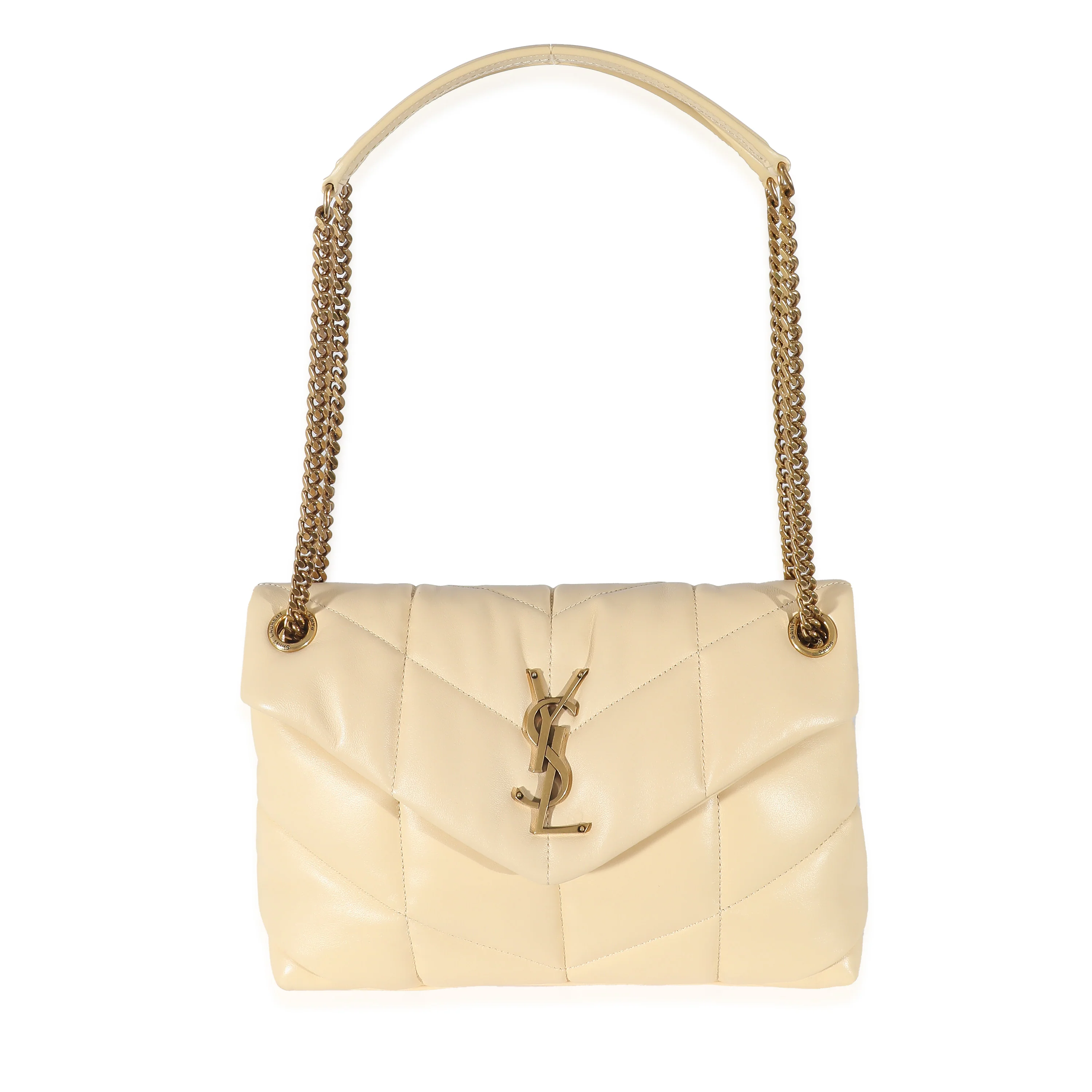 Saint Laurent Jaune Pale Lambskin Small Puffer Chain Bag - Image 4