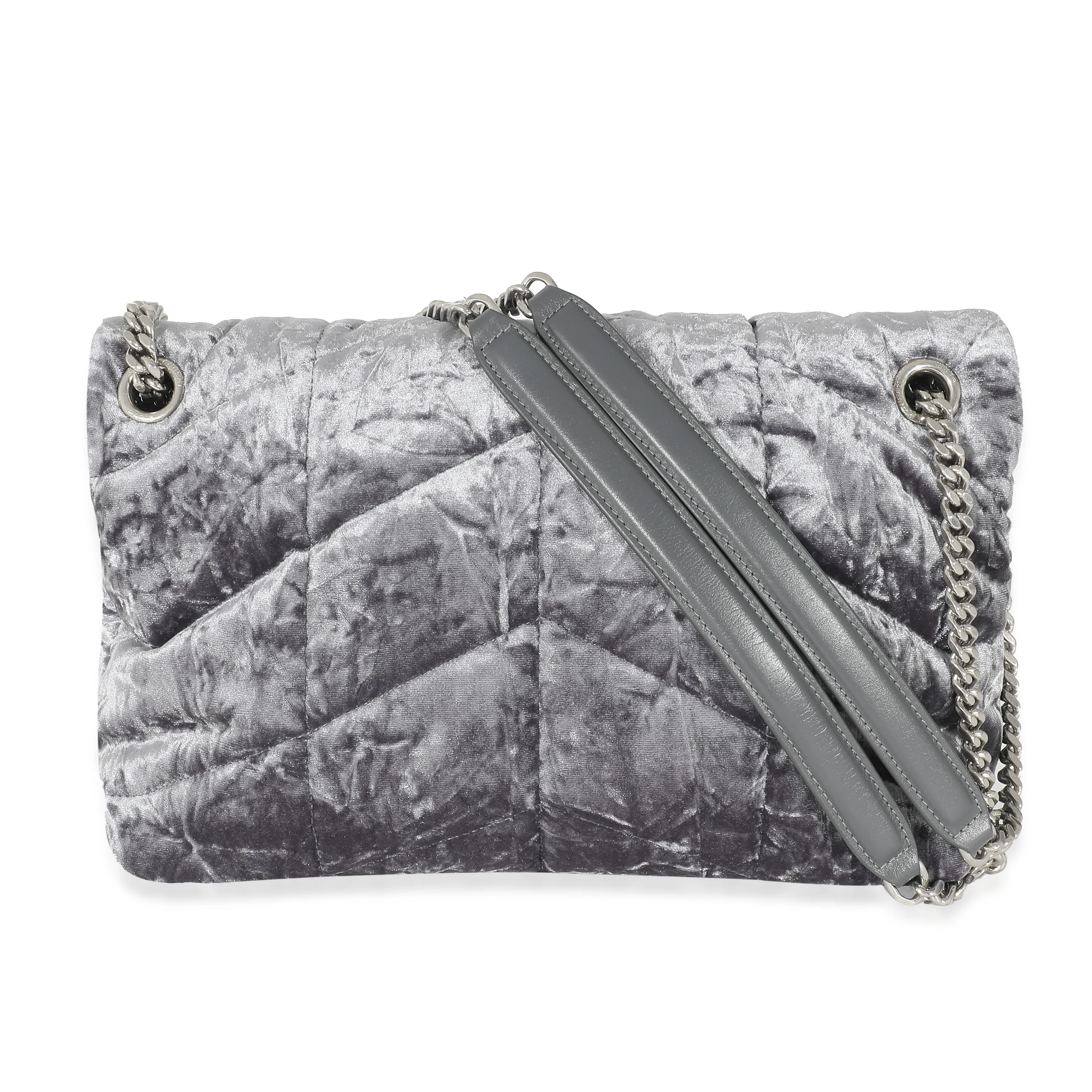 Saint Laurent Iron Grey Crushed Velvet Small Loulou Puffer Bag - Image 3