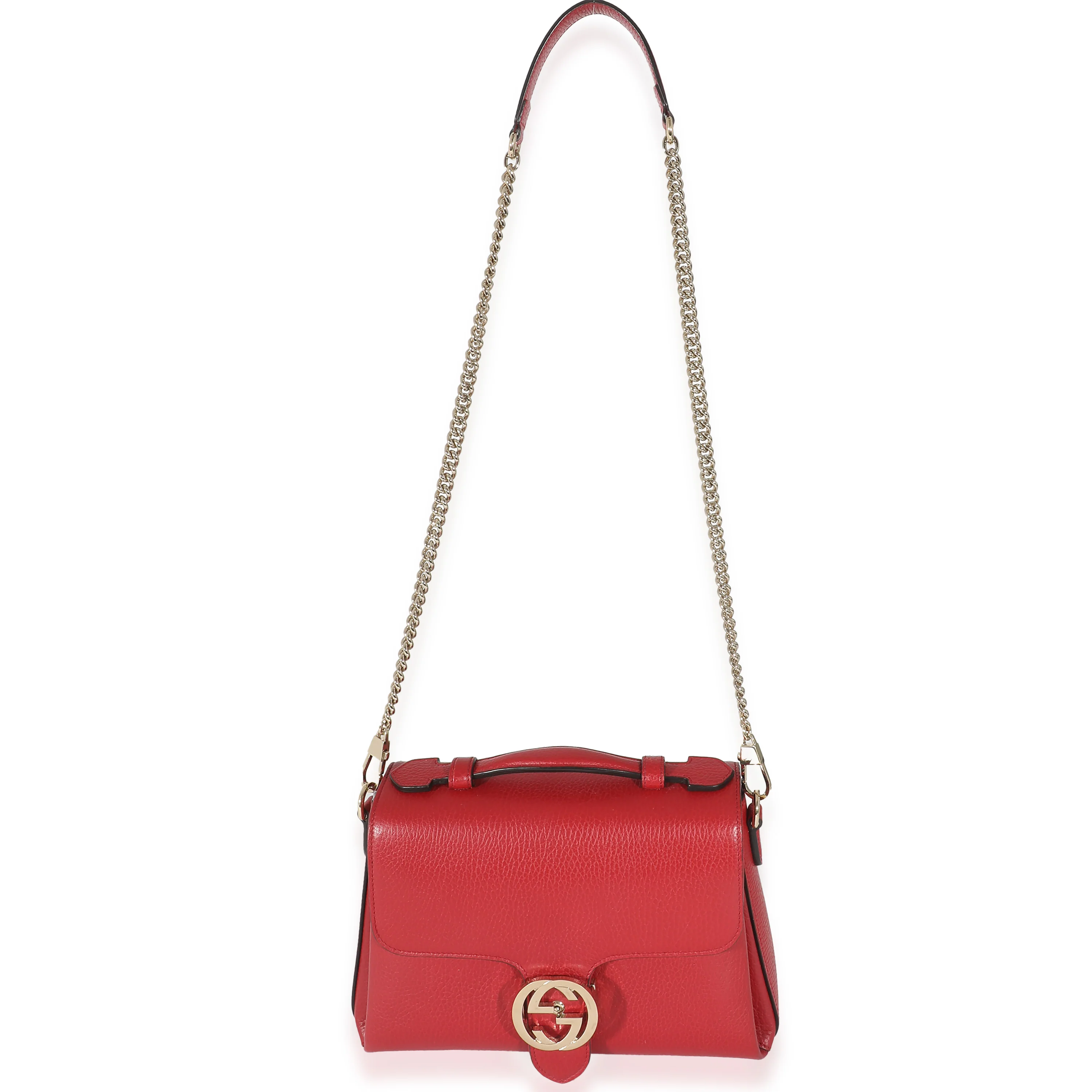 Gucci Red Calfskin Small Interlocking G Dollar Top Handle Bag - Image 4