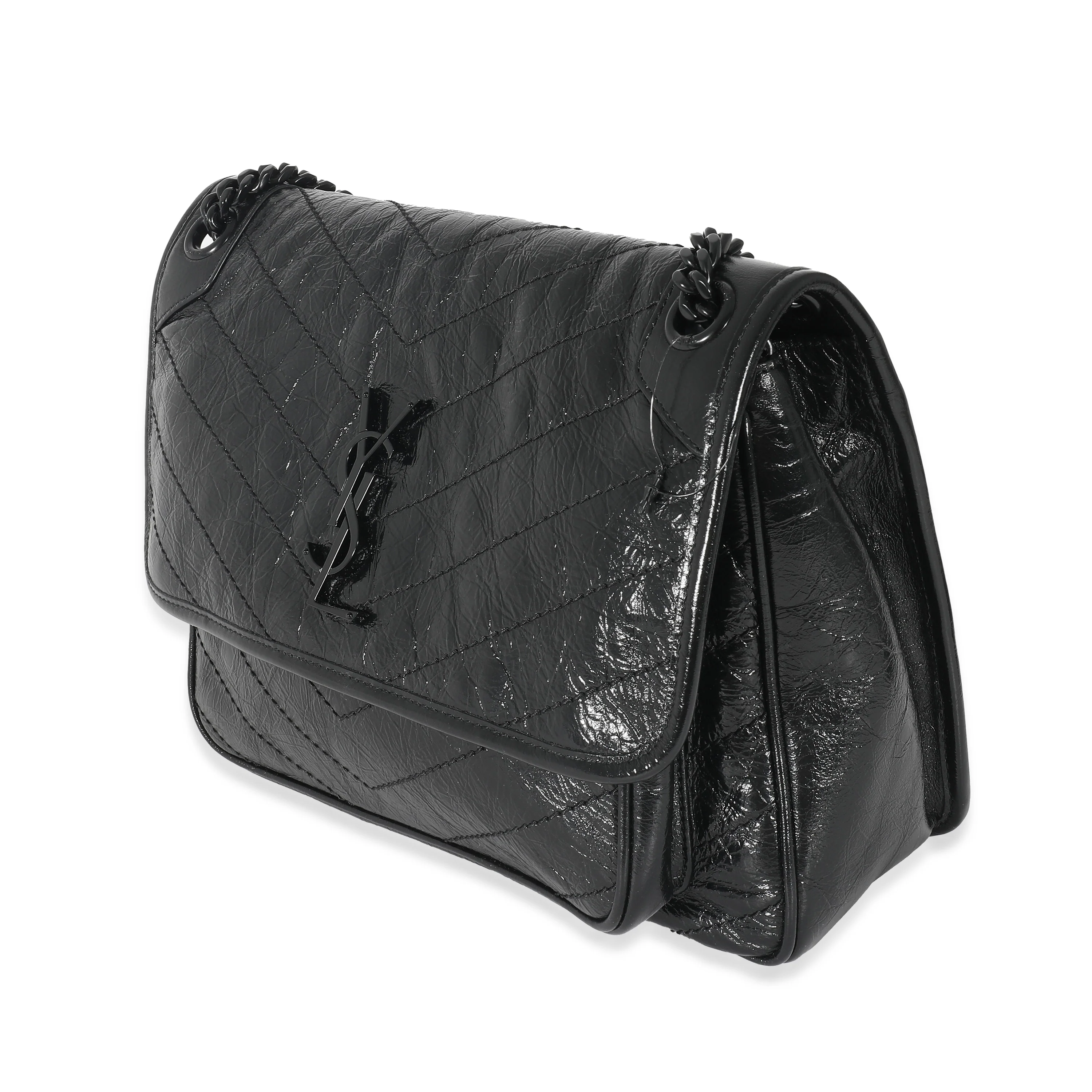 Saint Laurent Black Crinkled Calfskin Medium Niki Bag - Image 2