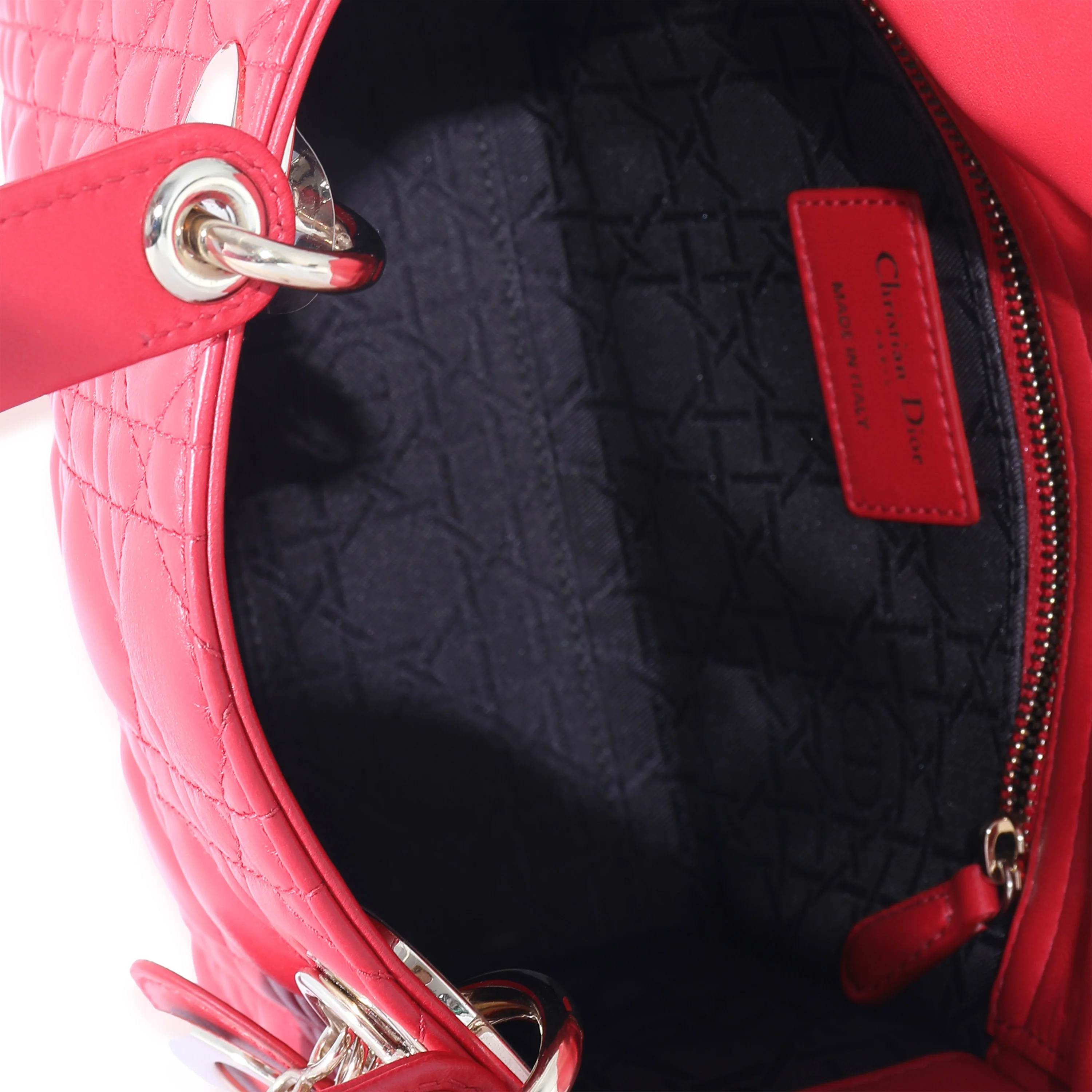 Christian Dior Red Cannage Lambskin Lucky Badges Small My Lady Dior Bag - Image 8