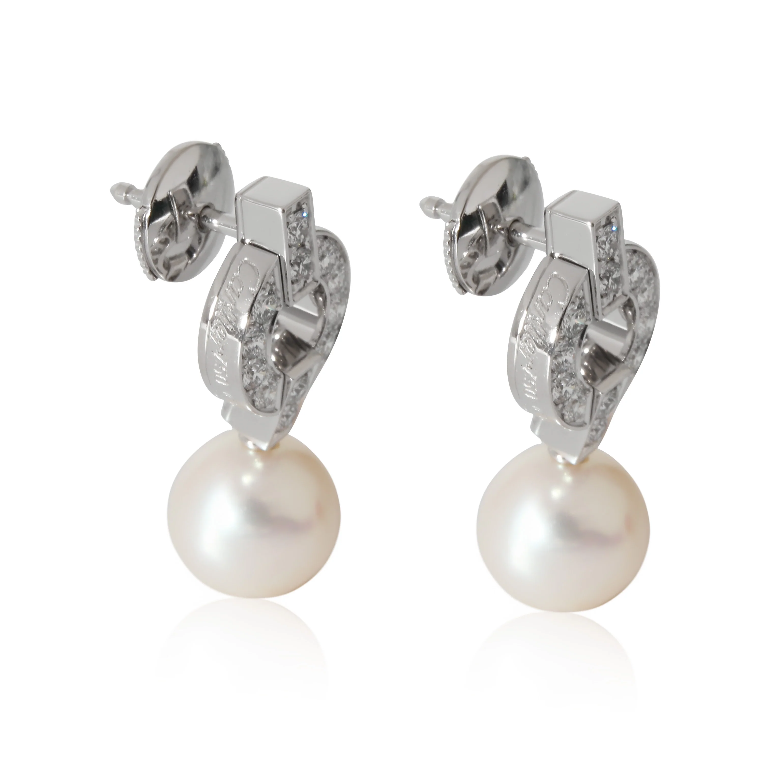 Cartier Himalia Pearl & Diamond Earrings in 18 Karat White Gold 0.43 CTW - Image 3