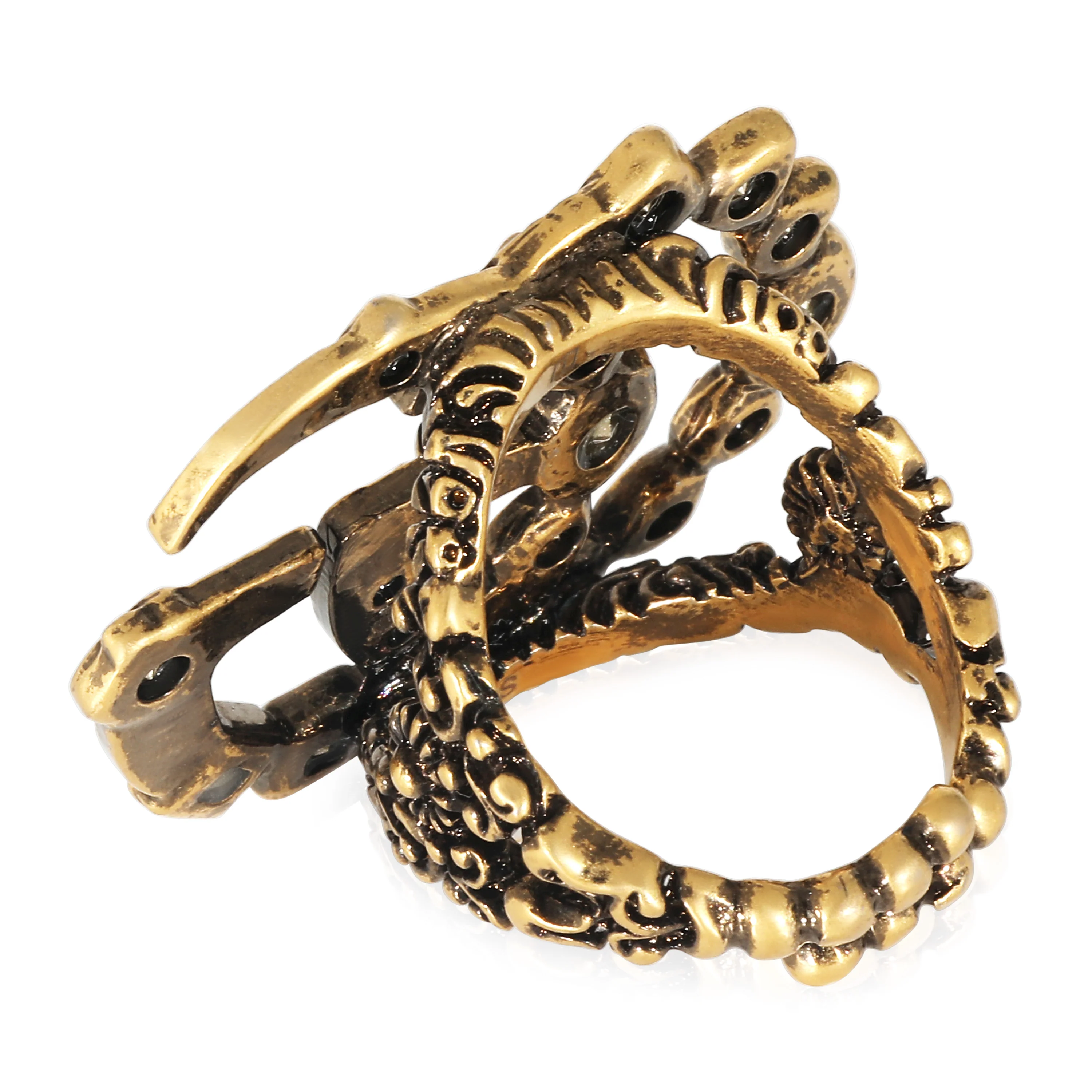 Gucci Double GG Crystals Brass Tone Ring - Image 3