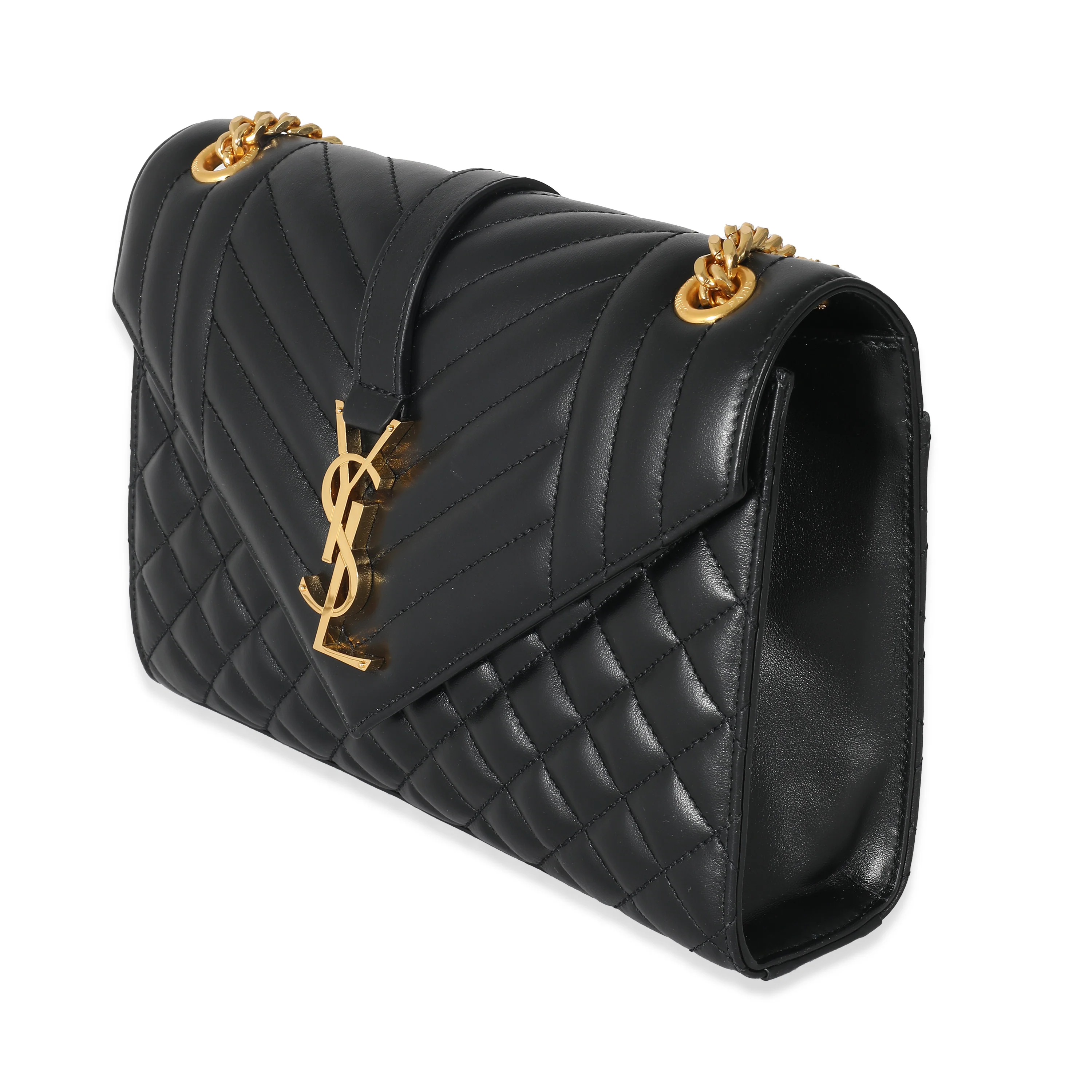 Saint Laurent Black Matelasse Triquilt Medium Monogram Envelope Chain Bag - Image 2