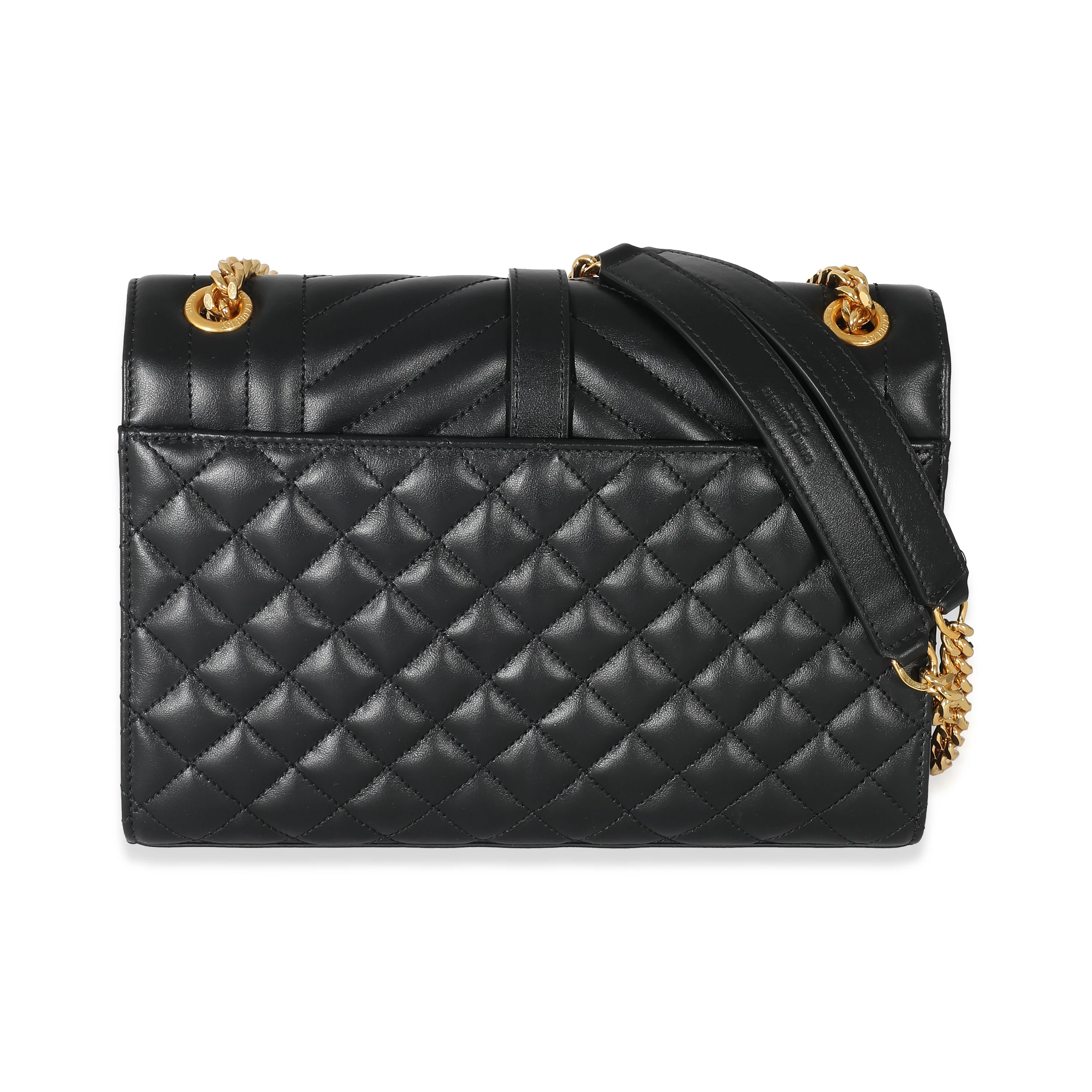 Saint Laurent Black Matelasse Triquilt Medium Monogram Envelope Chain Bag - Image 3