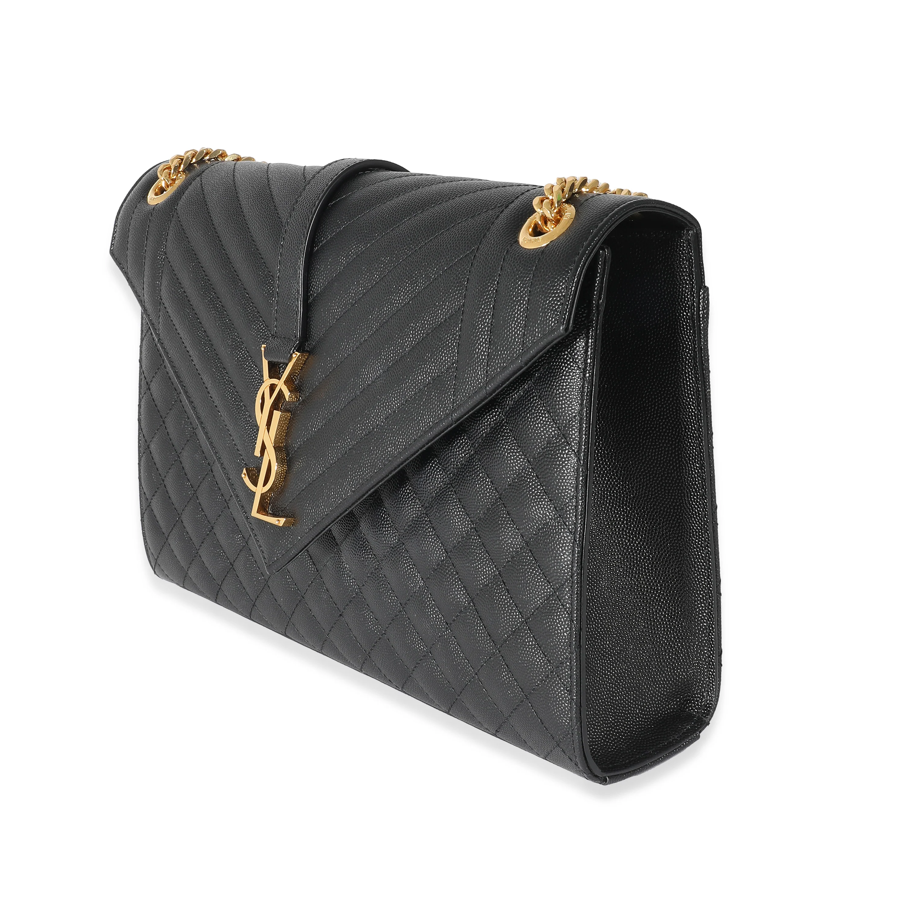 Saint Laurent Black Grain De Poudre Mix Matelassé Large Envelope Flap Bag - Image 2