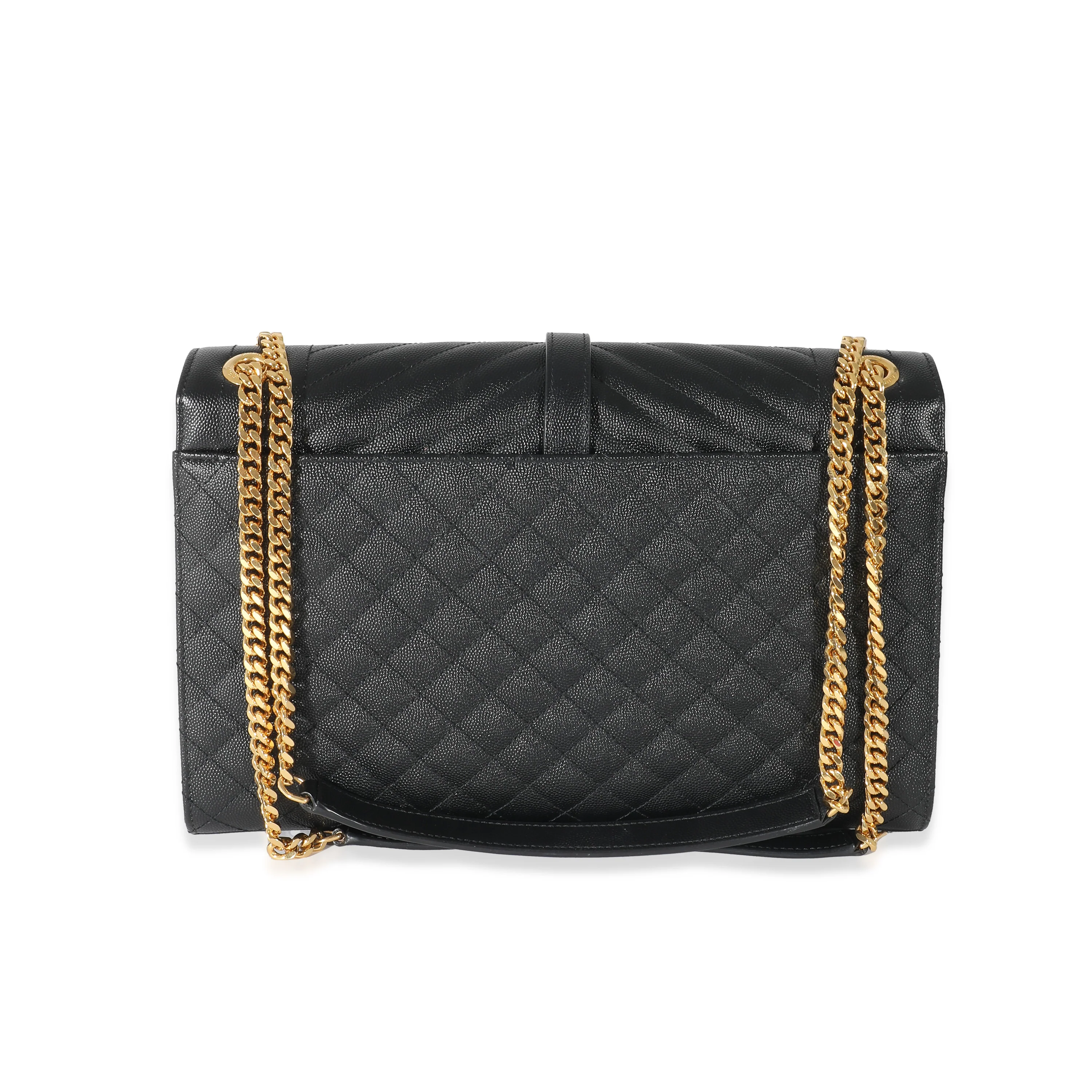 Saint Laurent Black Grain De Poudre Mix Matelassé Large Envelope Flap Bag - Image 4