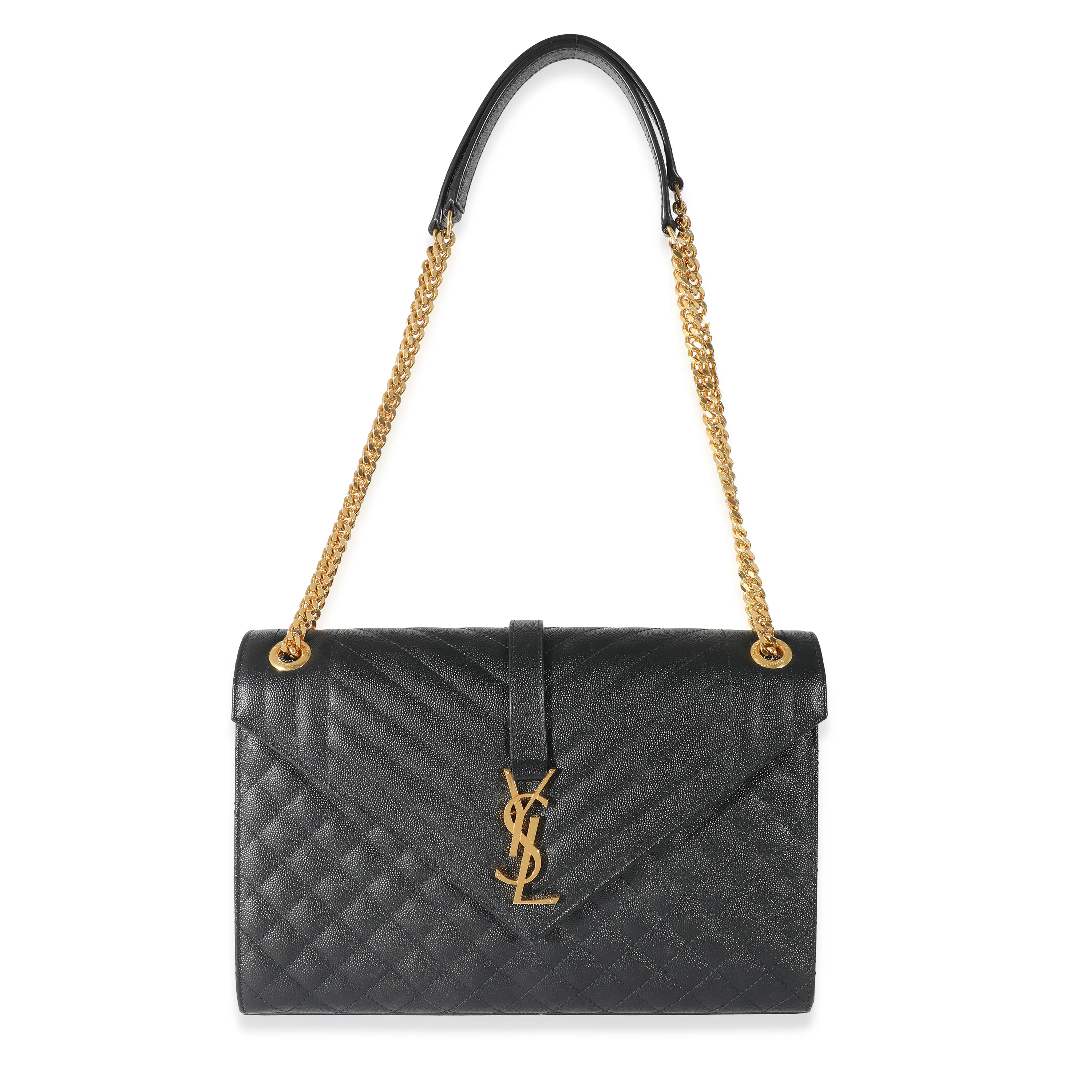Saint Laurent Black Grain De Poudre Mix Matelassé Large Envelope Flap Bag - Image 6