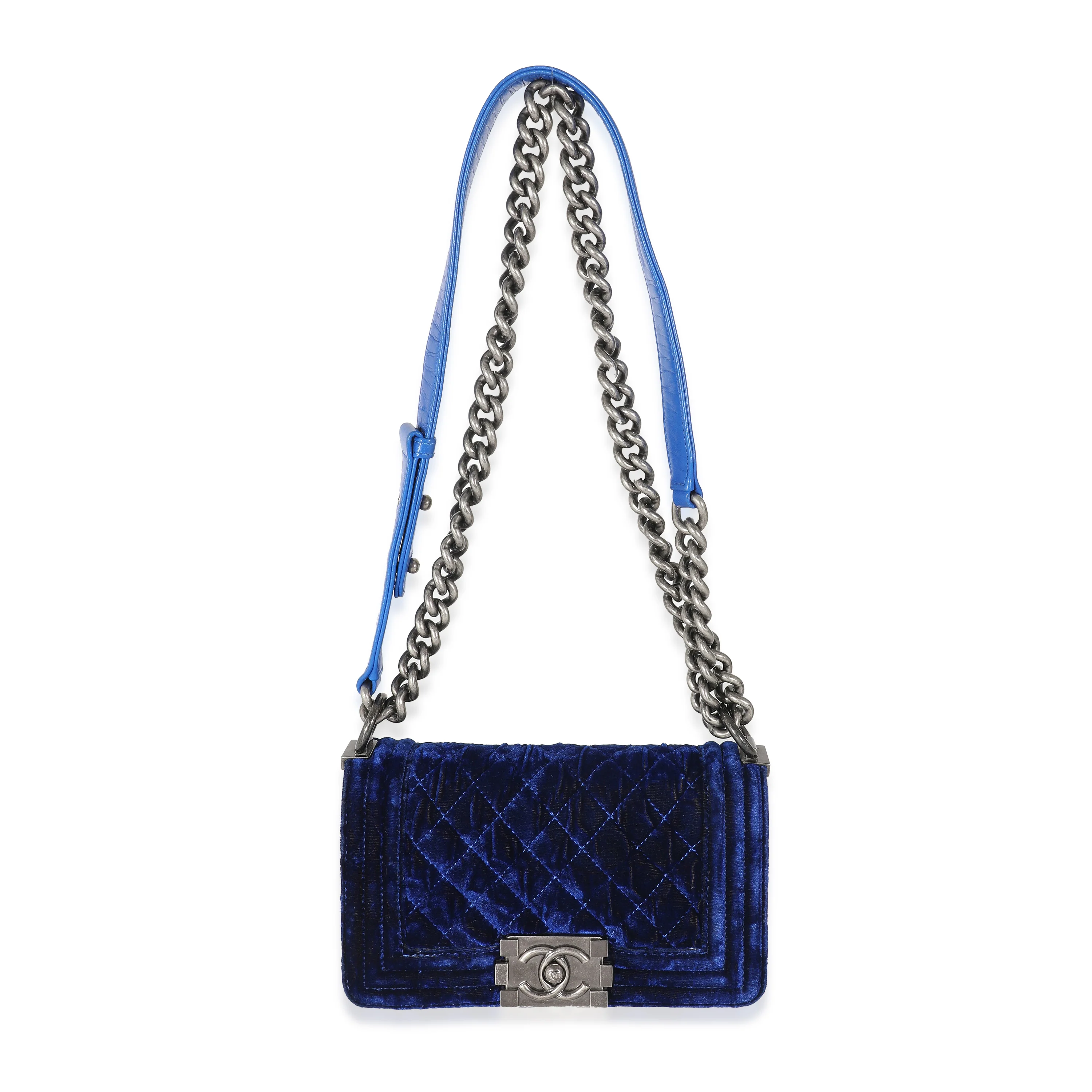 Chanel Royal Blue Velvet Small Boy Bag - Image 4