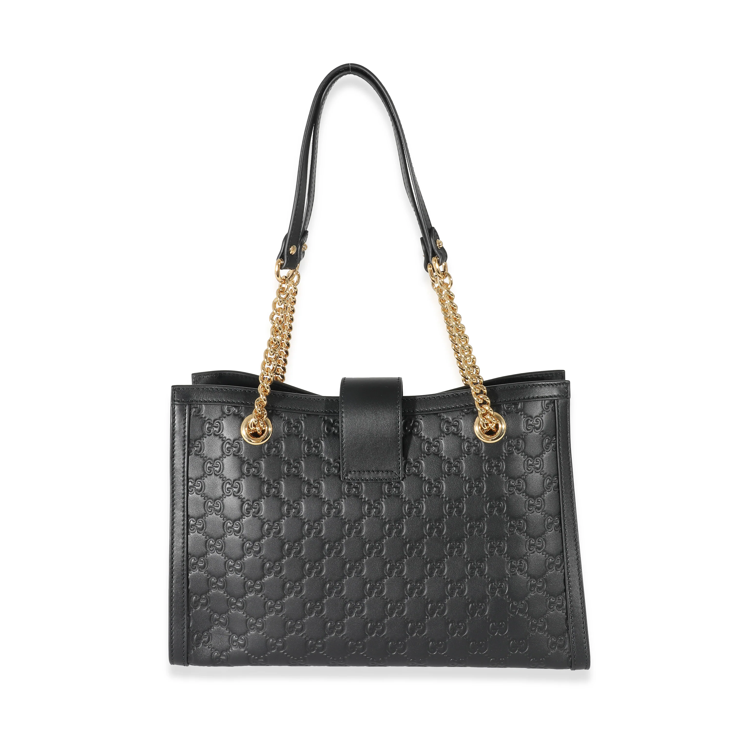 Gucci Black Guccissima Medium Padlock Chain Tote - Image 3