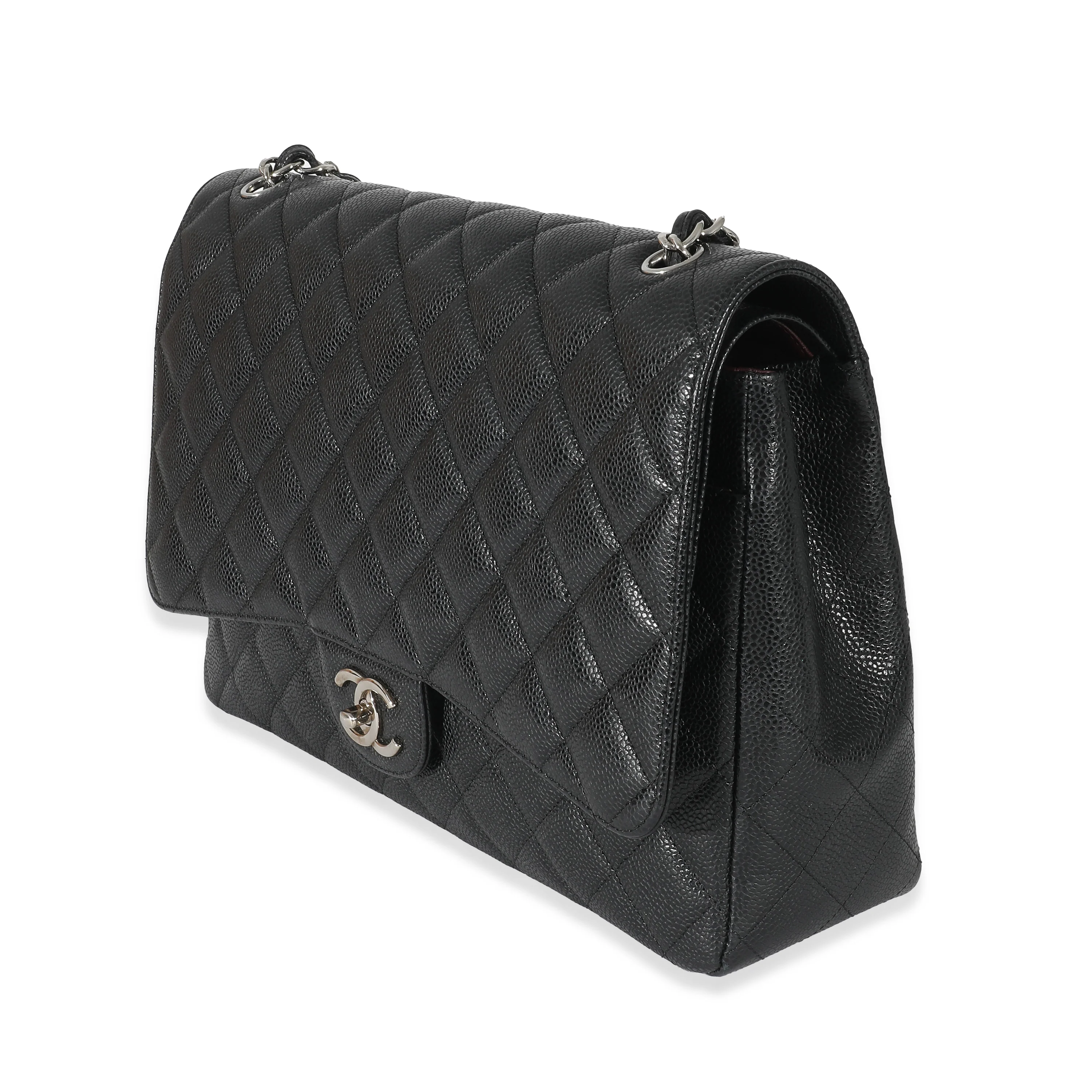 Black Quilted Maxi Double Flap Bag - Image 2