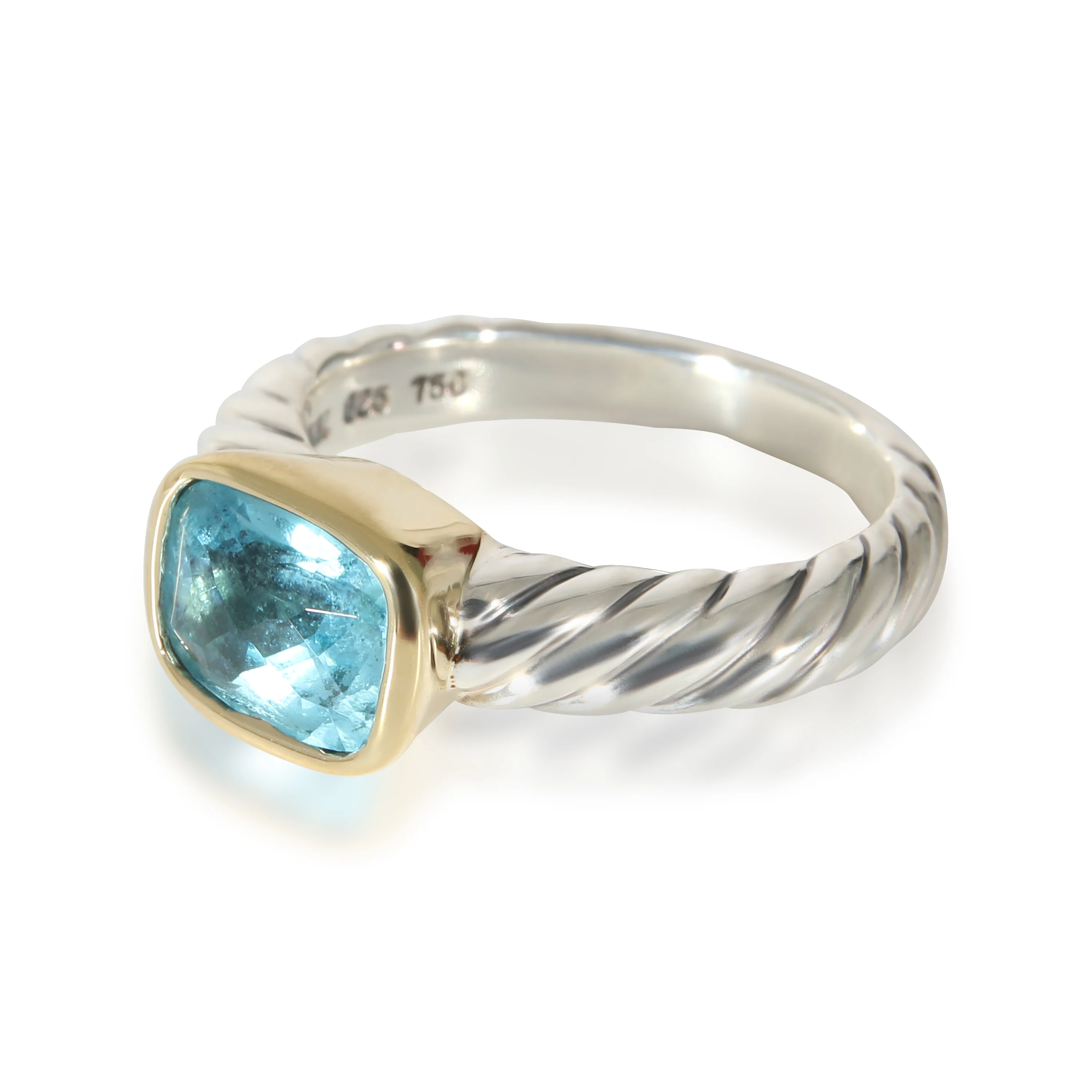 David Yurman Blue Topaz Ring in Yellow Gold/Sterling Silver - Image 2