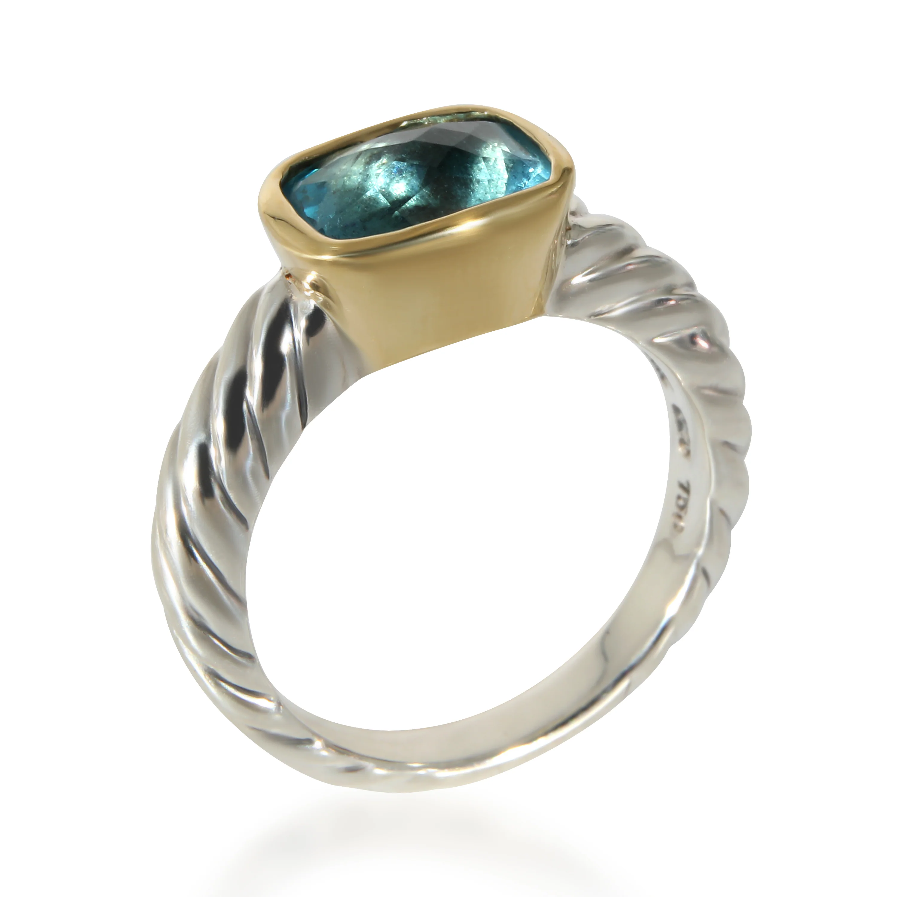 David Yurman Blue Topaz Ring in Yellow Gold/Sterling Silver - Image 4