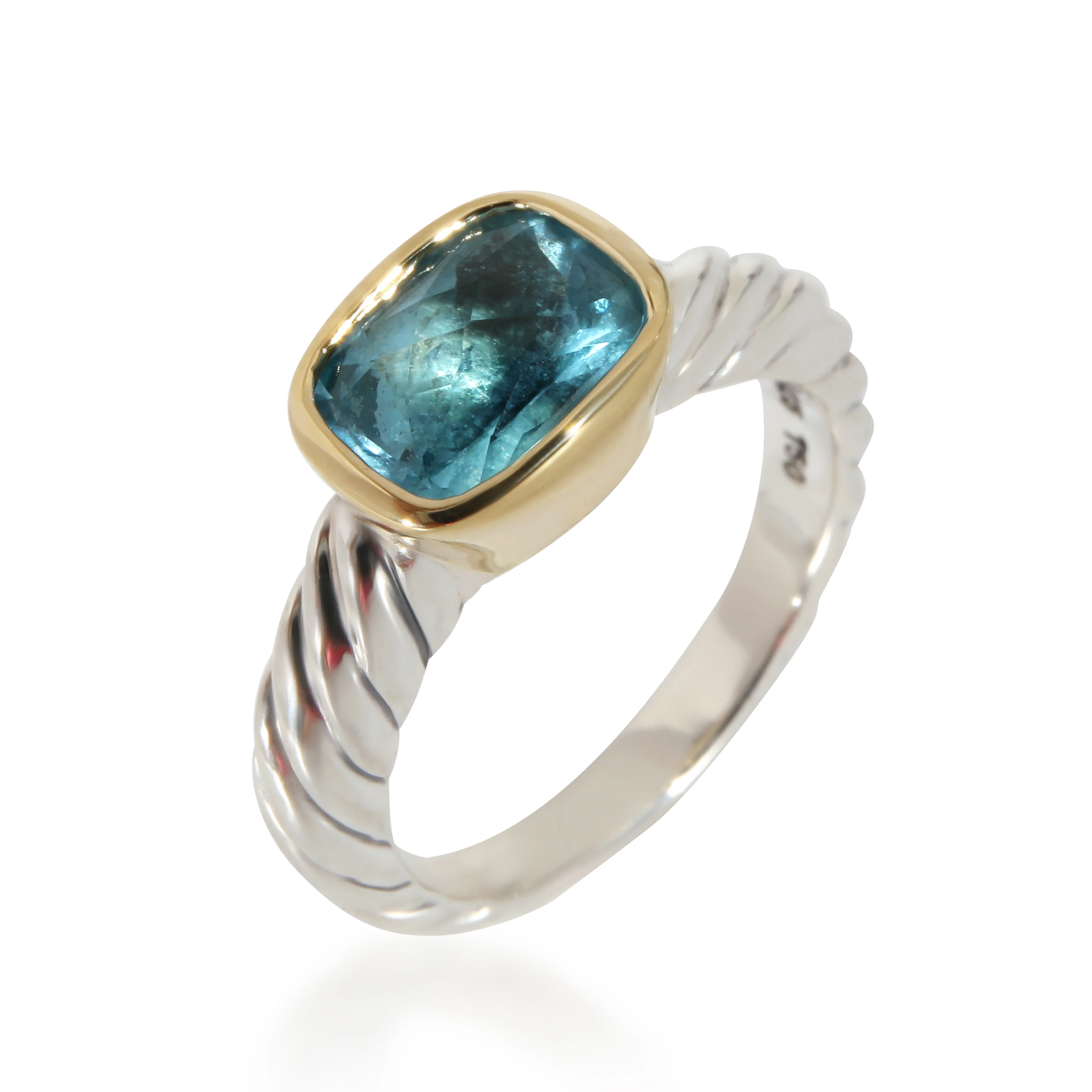 David Yurman Blue Topaz Ring in Yellow Gold/Sterling Silver - Image 5