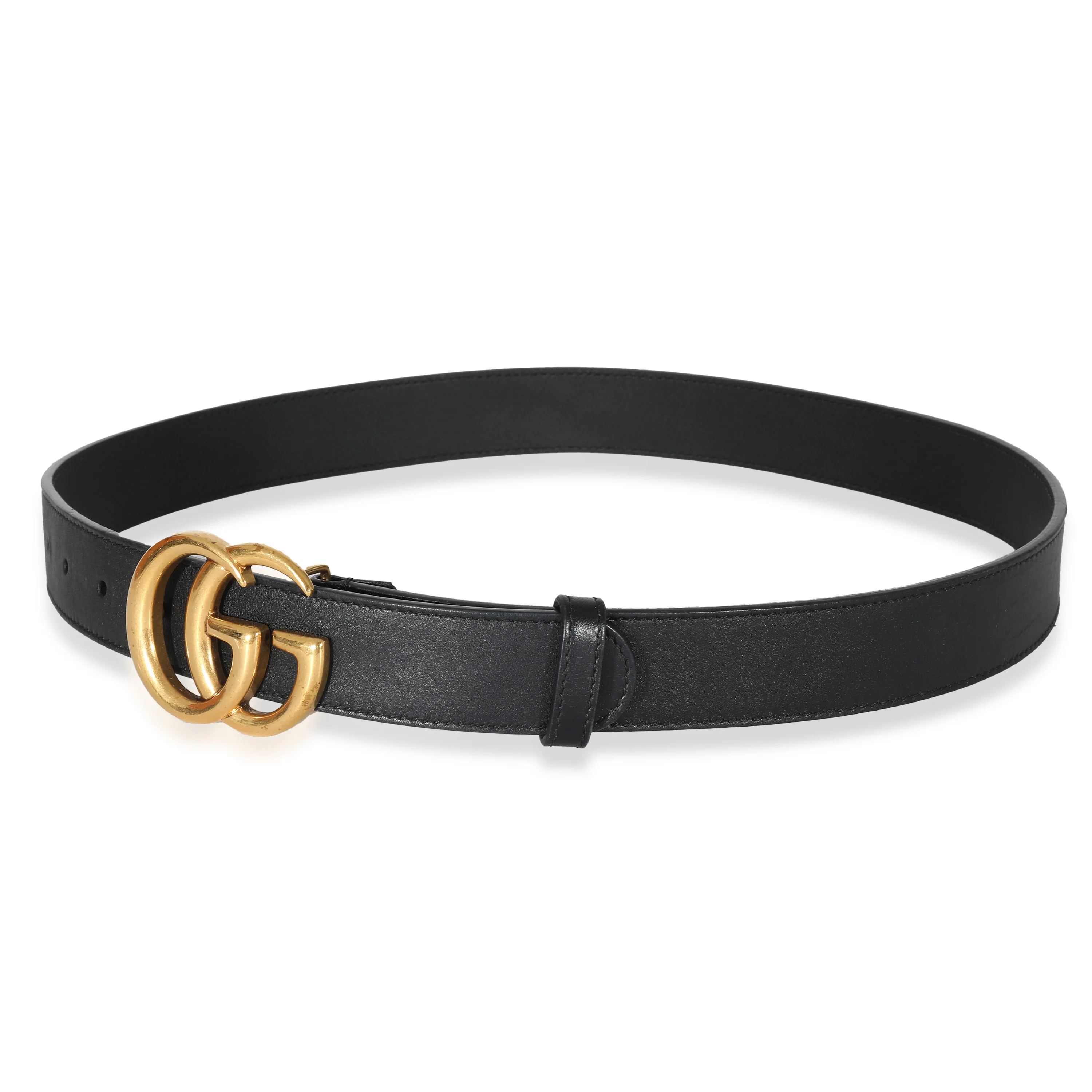 Black Leather Gold Double G Buckle Belt - Image 2