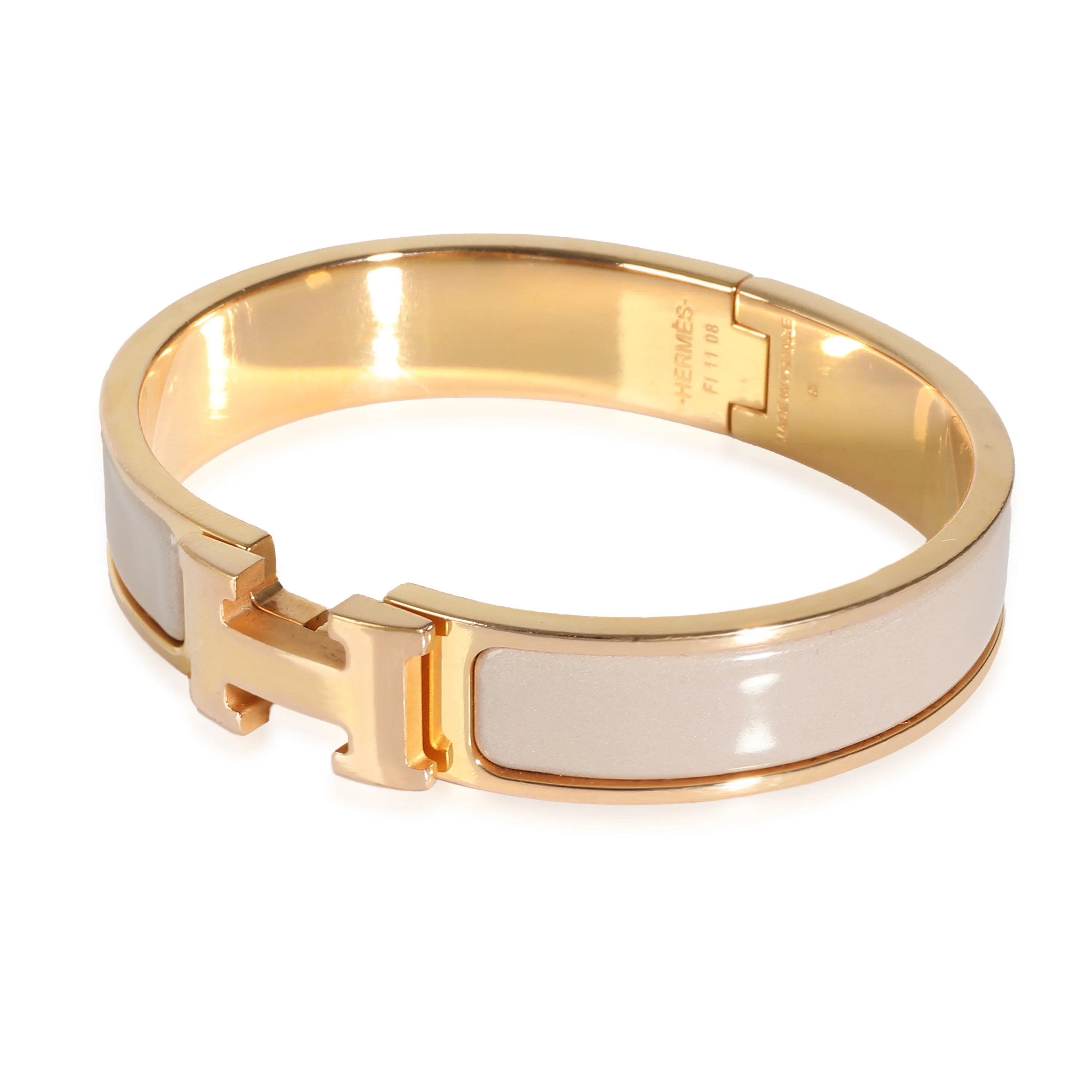 Hermès Marron Glacé Enamel Gold Clic H Bracelet - Image 2