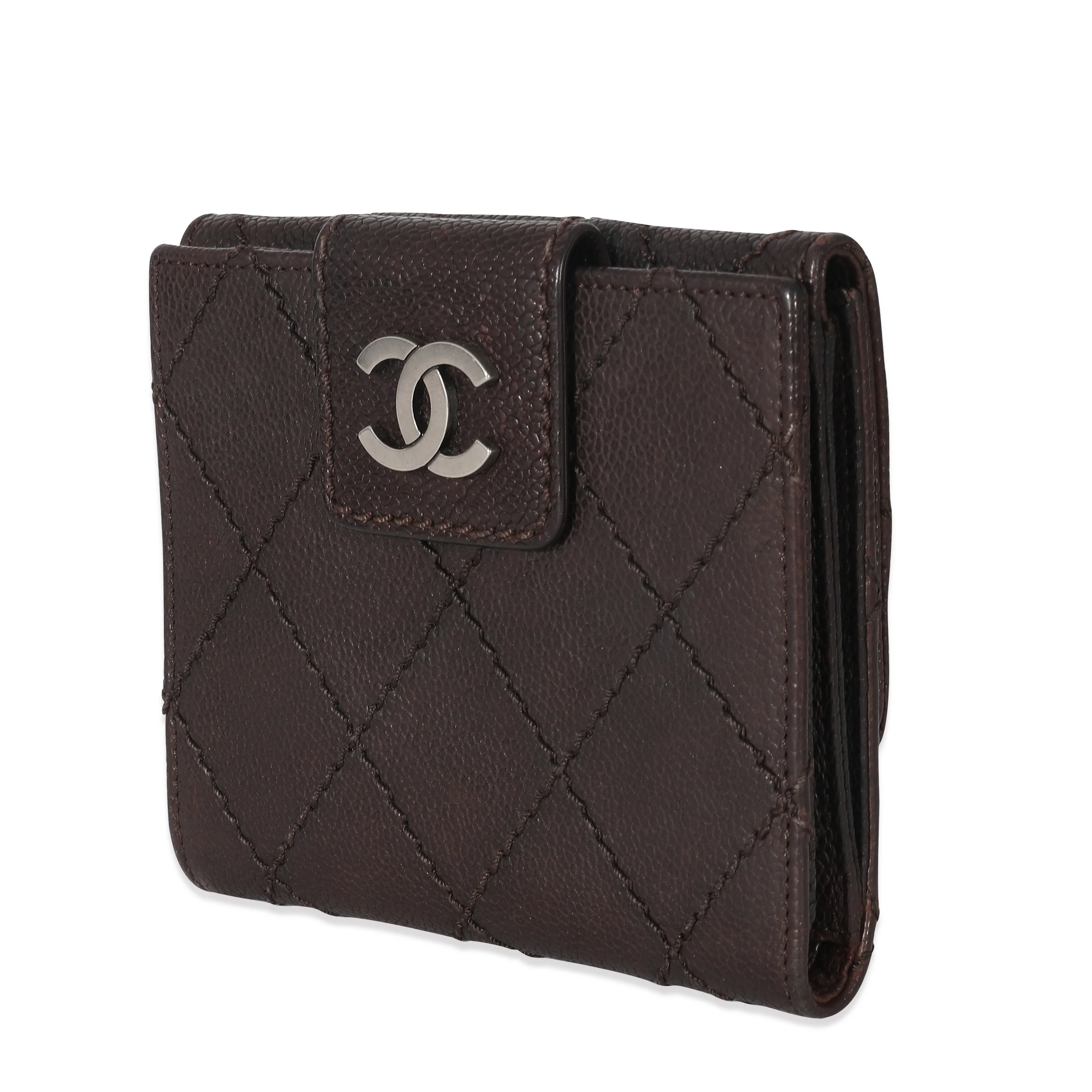 Chanel Brown Caviar Whipstitch Compact Wallet - Image 2