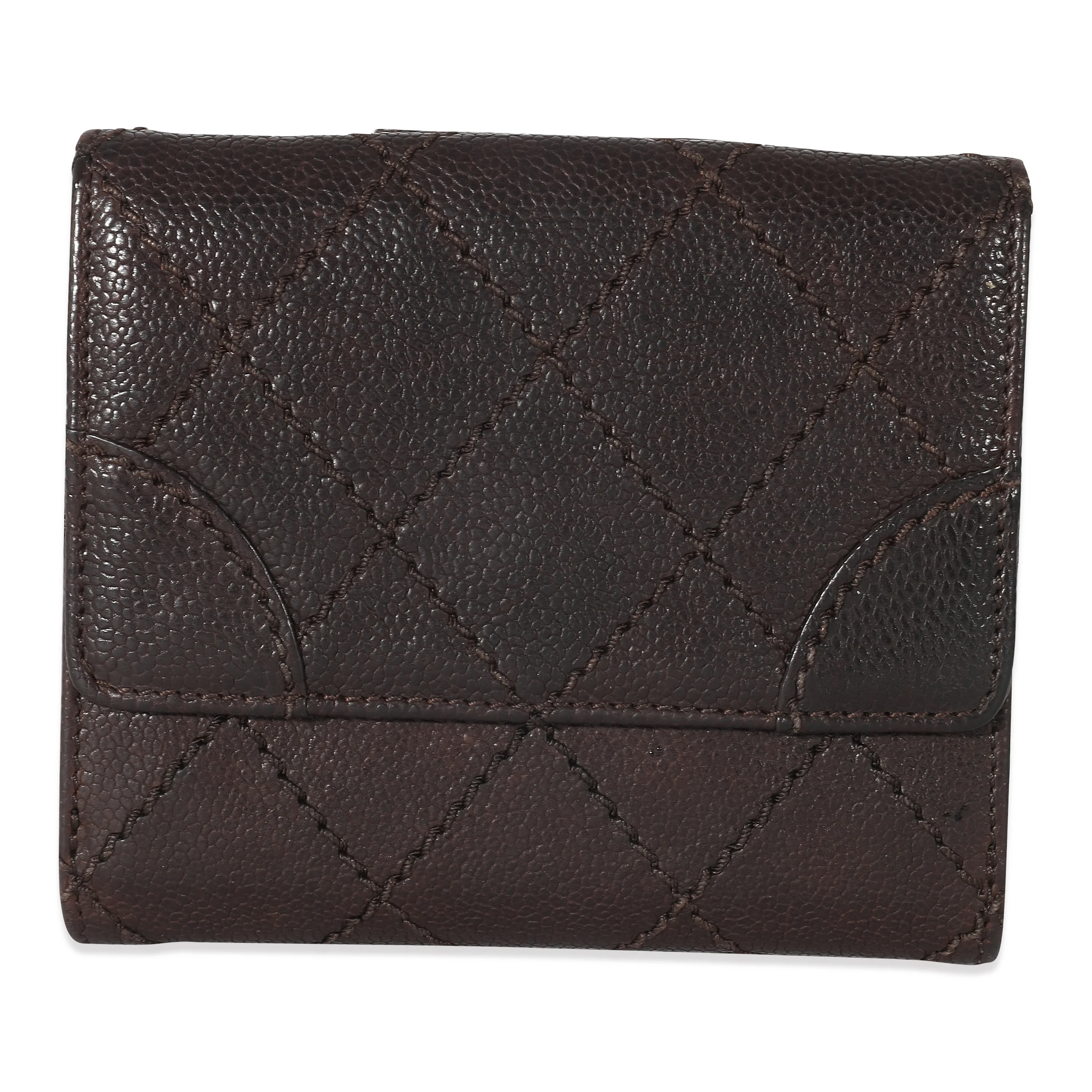 Chanel Brown Caviar Whipstitch Compact Wallet - Image 3