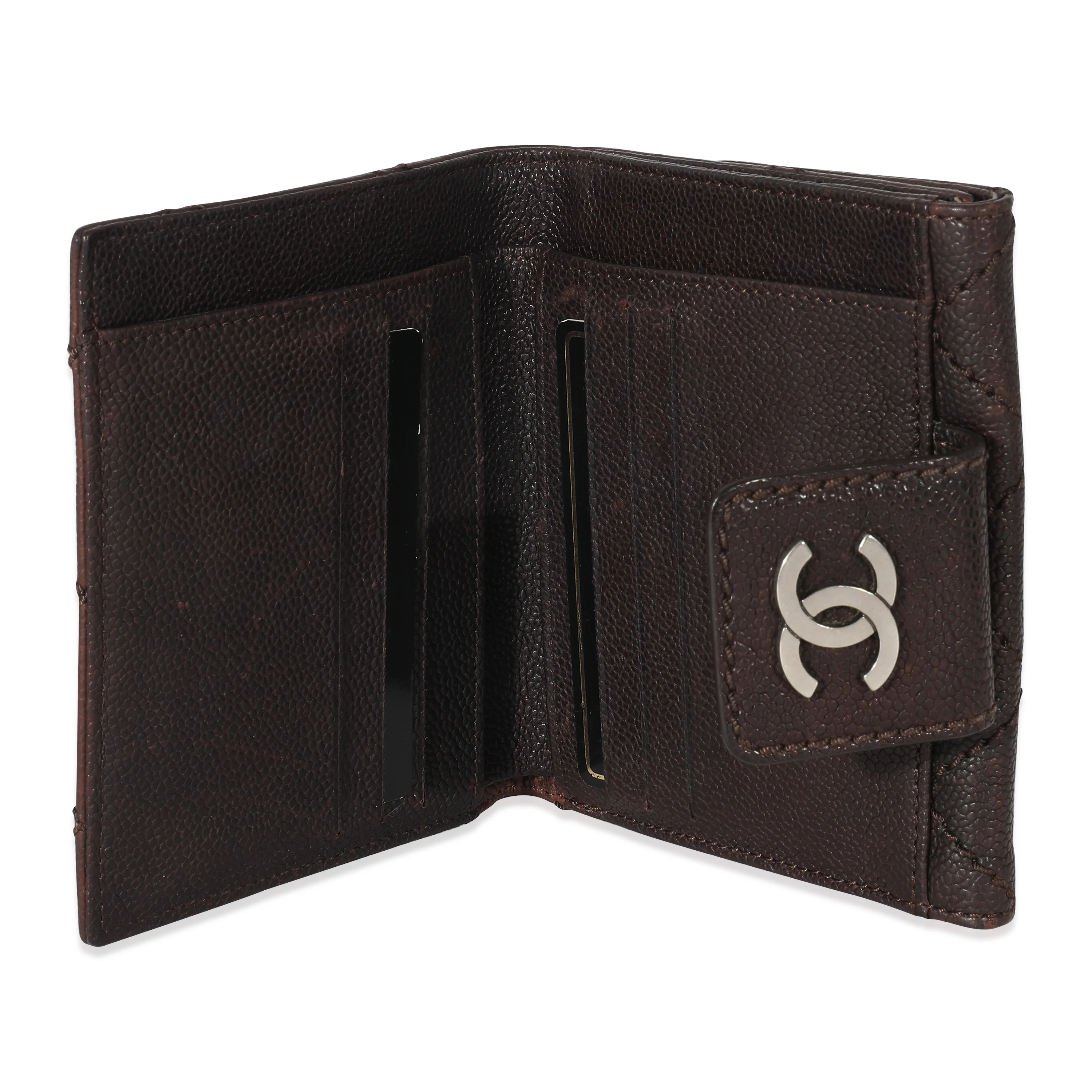 Chanel Brown Caviar Whipstitch Compact Wallet - Image 4