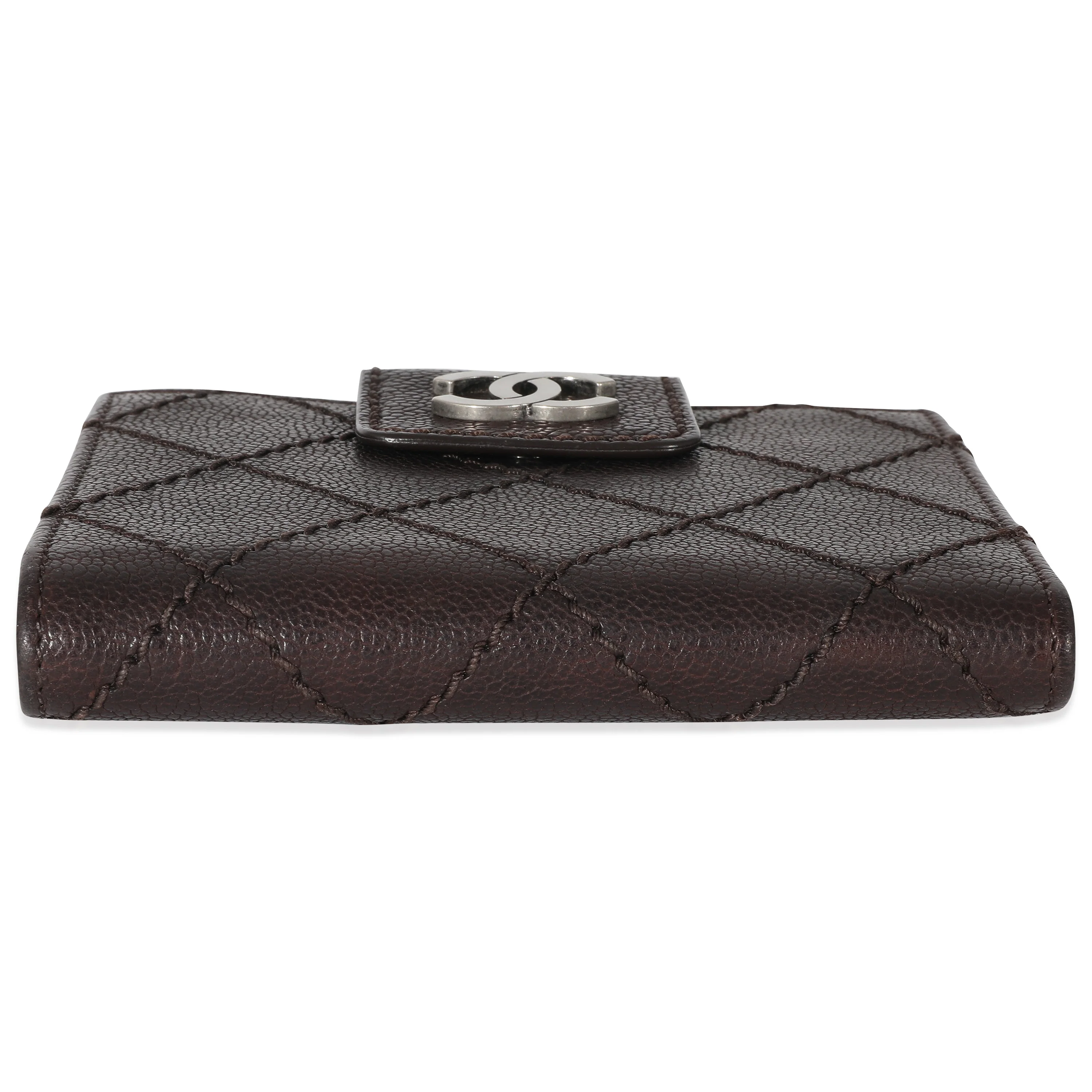 Chanel Brown Caviar Whipstitch Compact Wallet - Image 5