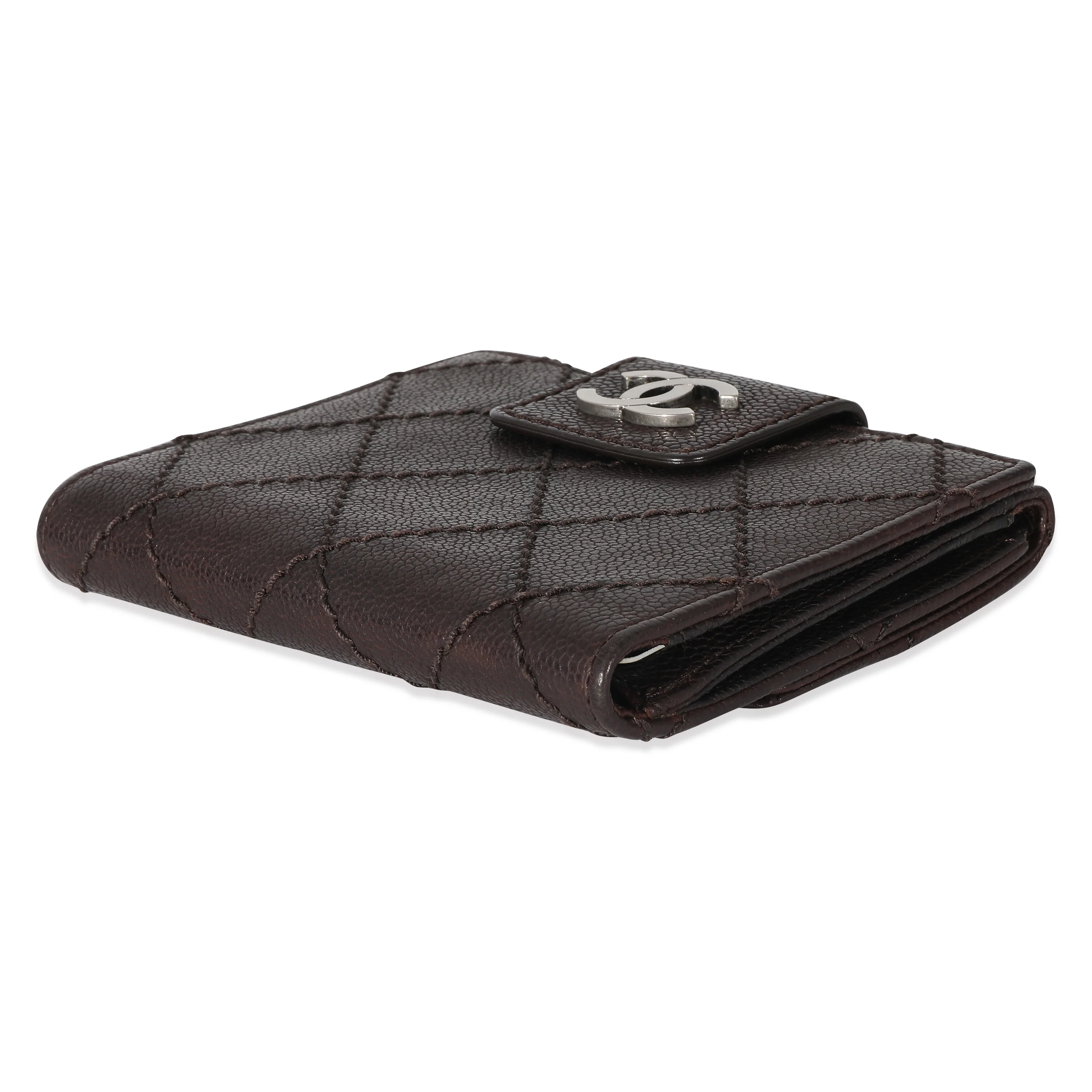 Chanel Brown Caviar Whipstitch Compact Wallet - Image 7