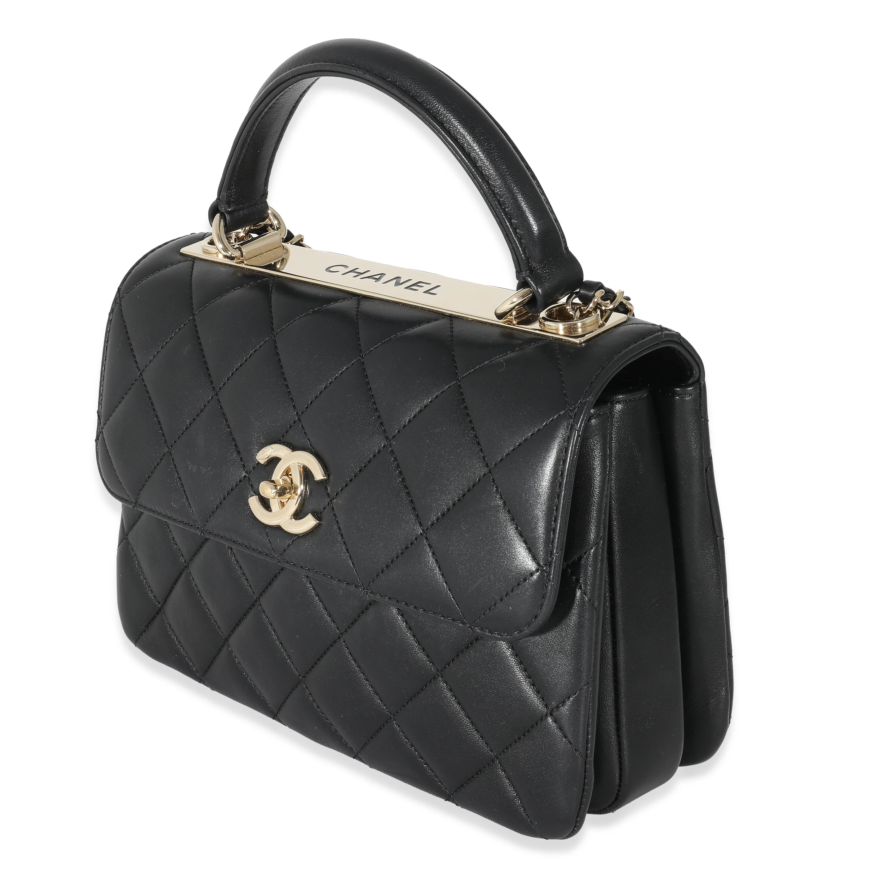 Chanel Black Quilted Lambskin Medium Trendy Top Handle Flap Bag - Image 2