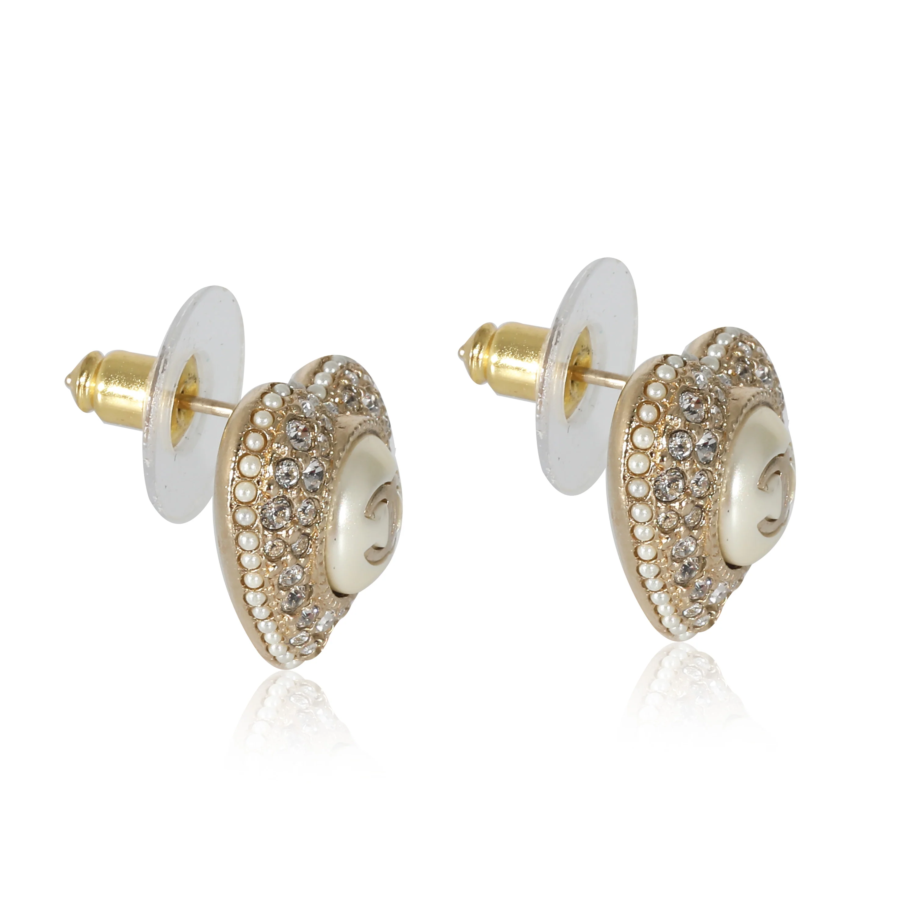 Chanel Gold Plated Heart Stud CC Earrings - Image 2