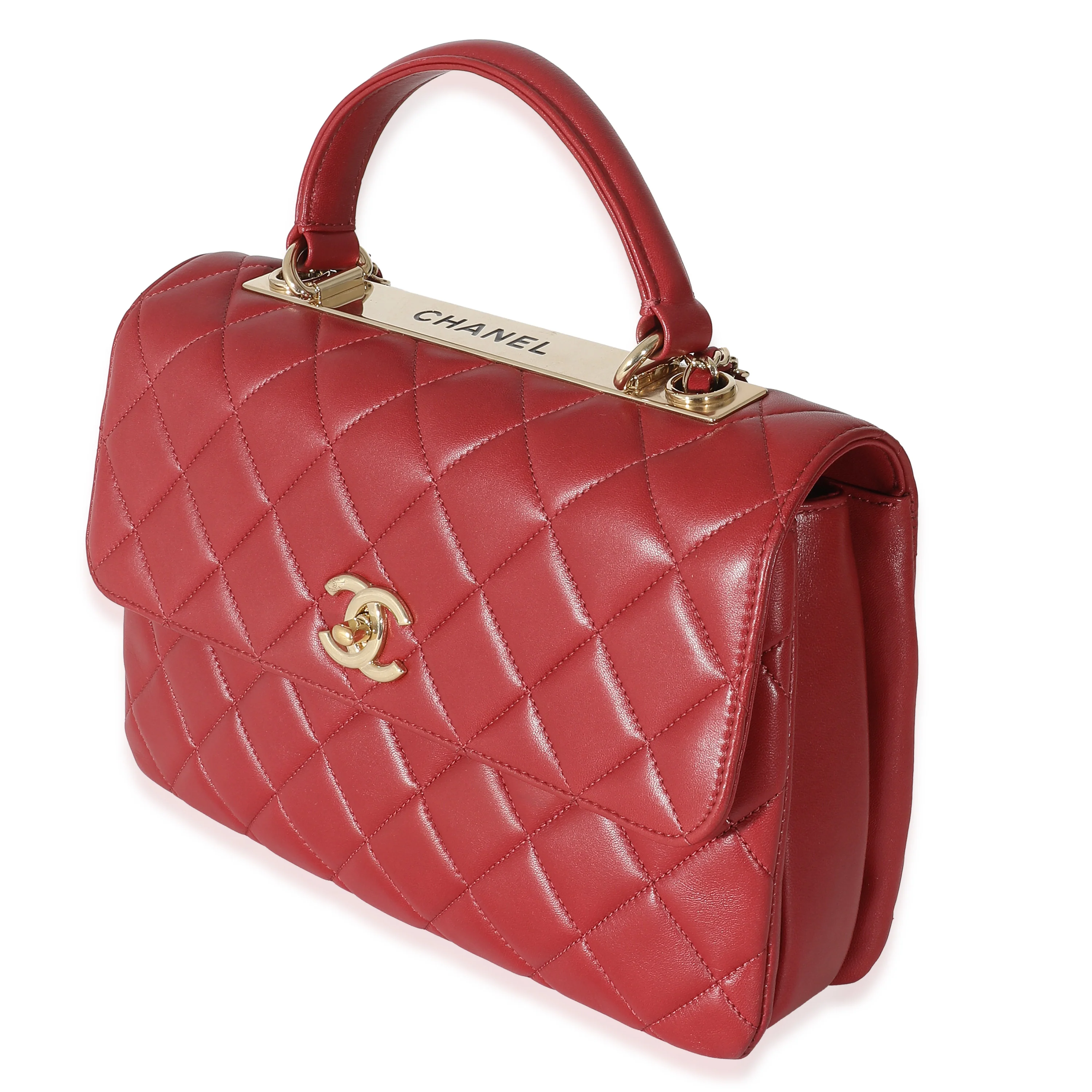 Chanel Red Quilted Lambskin Medium Trendy CC Dual Top Handle Flap Bag - Image 2