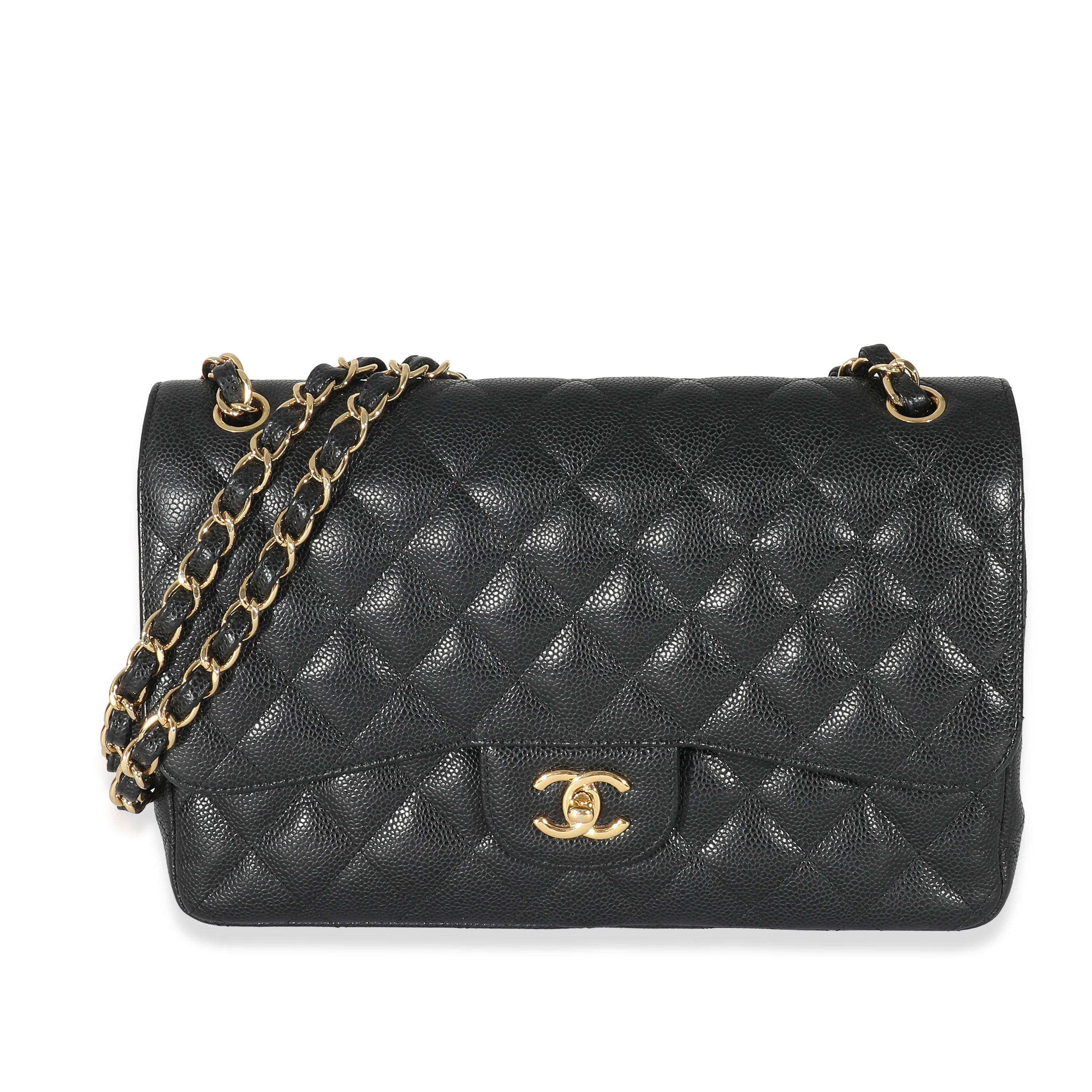Chanel Black Quilted Caviar Jumbo Double Flap Bag