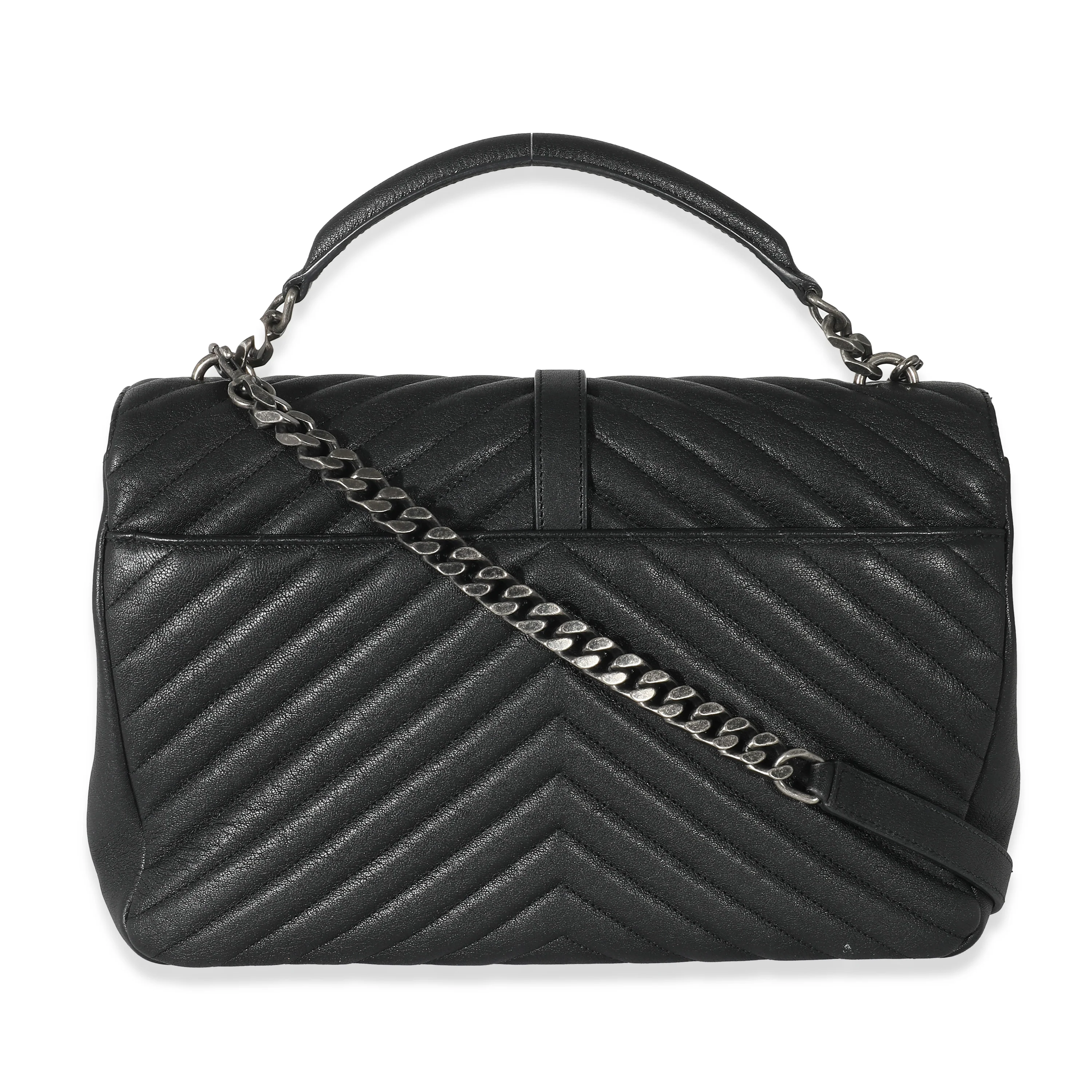 Saint Laurent Black Chevron Quilted Leather Monogram Large College Bag - Image 3