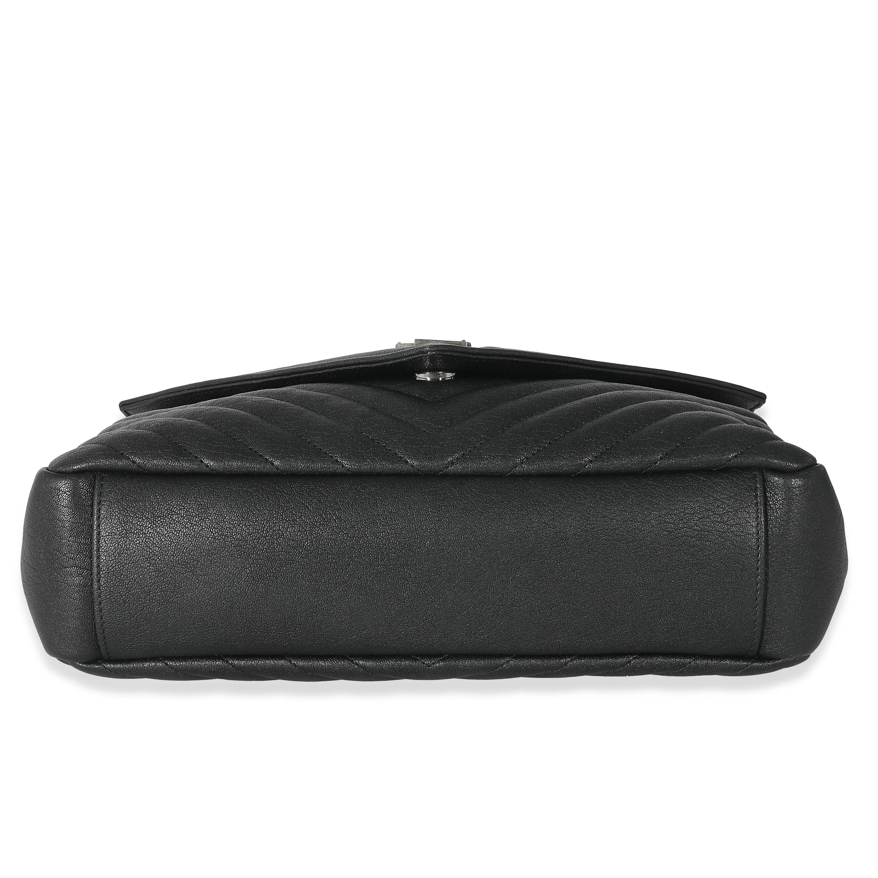 Saint Laurent Black Chevron Quilted Leather Monogram Large College Bag - Image 7