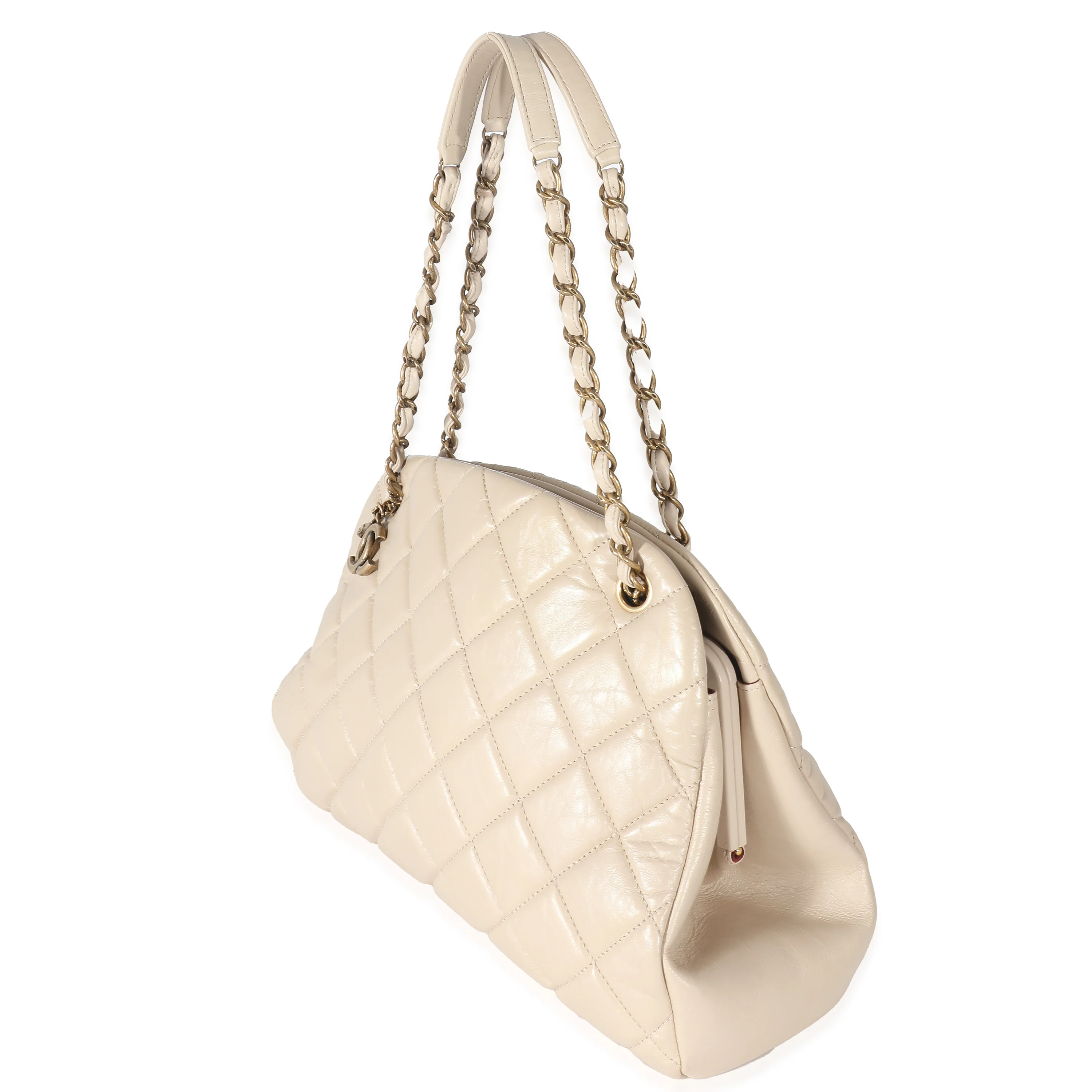 Chanel Beige Crinkled Leather Large Mademoiselle Just Bowling Bag - Image 2