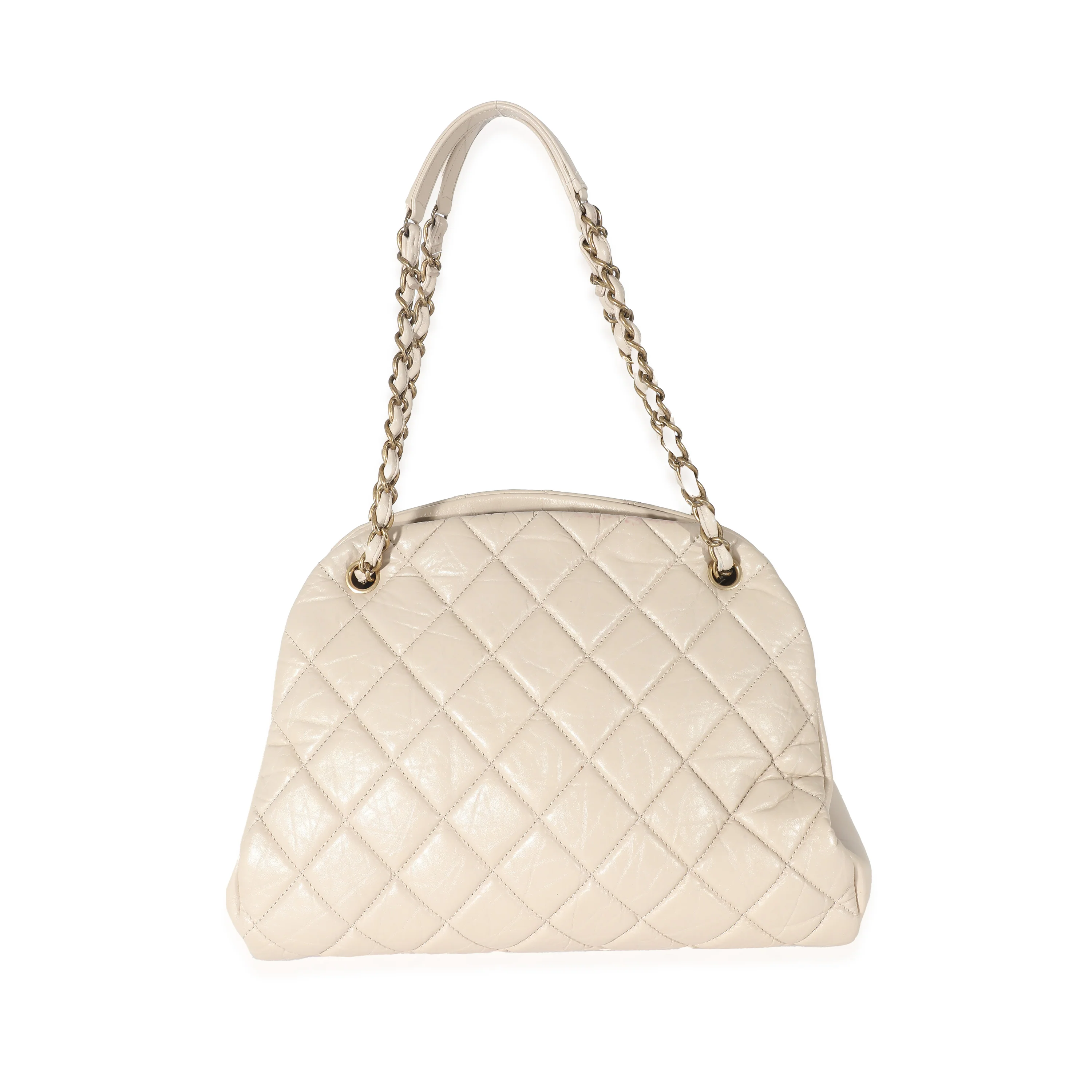 Chanel Beige Crinkled Leather Large Mademoiselle Just Bowling Bag - Image 3