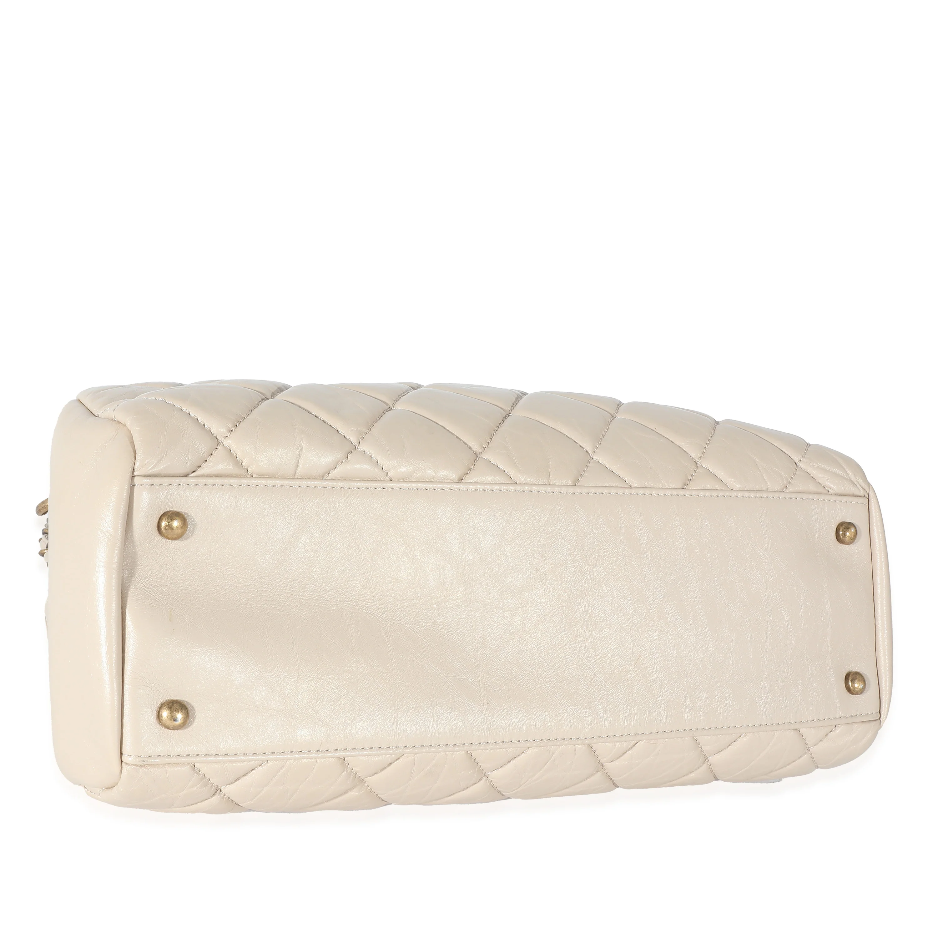 Chanel Beige Crinkled Leather Large Mademoiselle Just Bowling Bag - Image 5