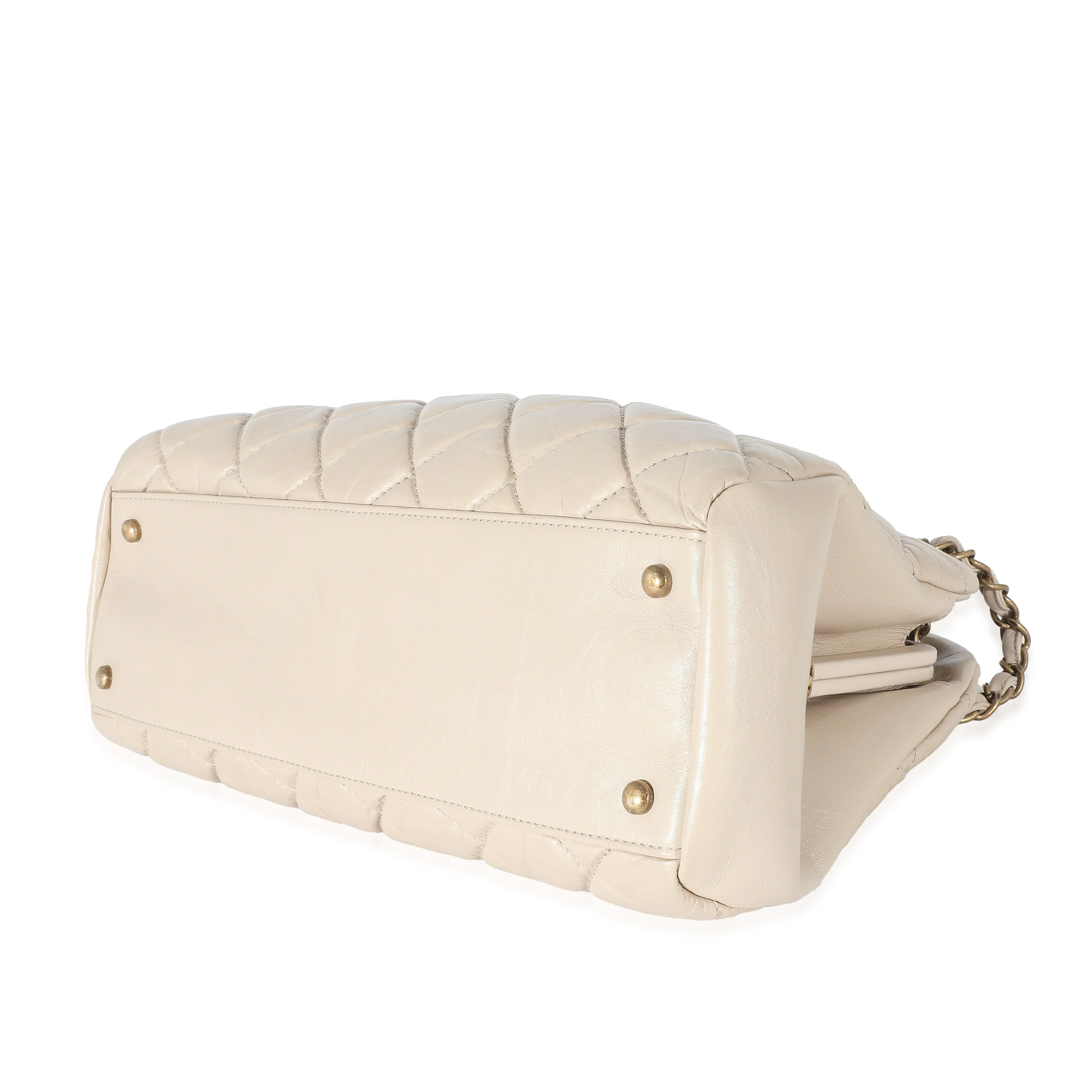 Chanel Beige Crinkled Leather Large Mademoiselle Just Bowling Bag - Image 6
