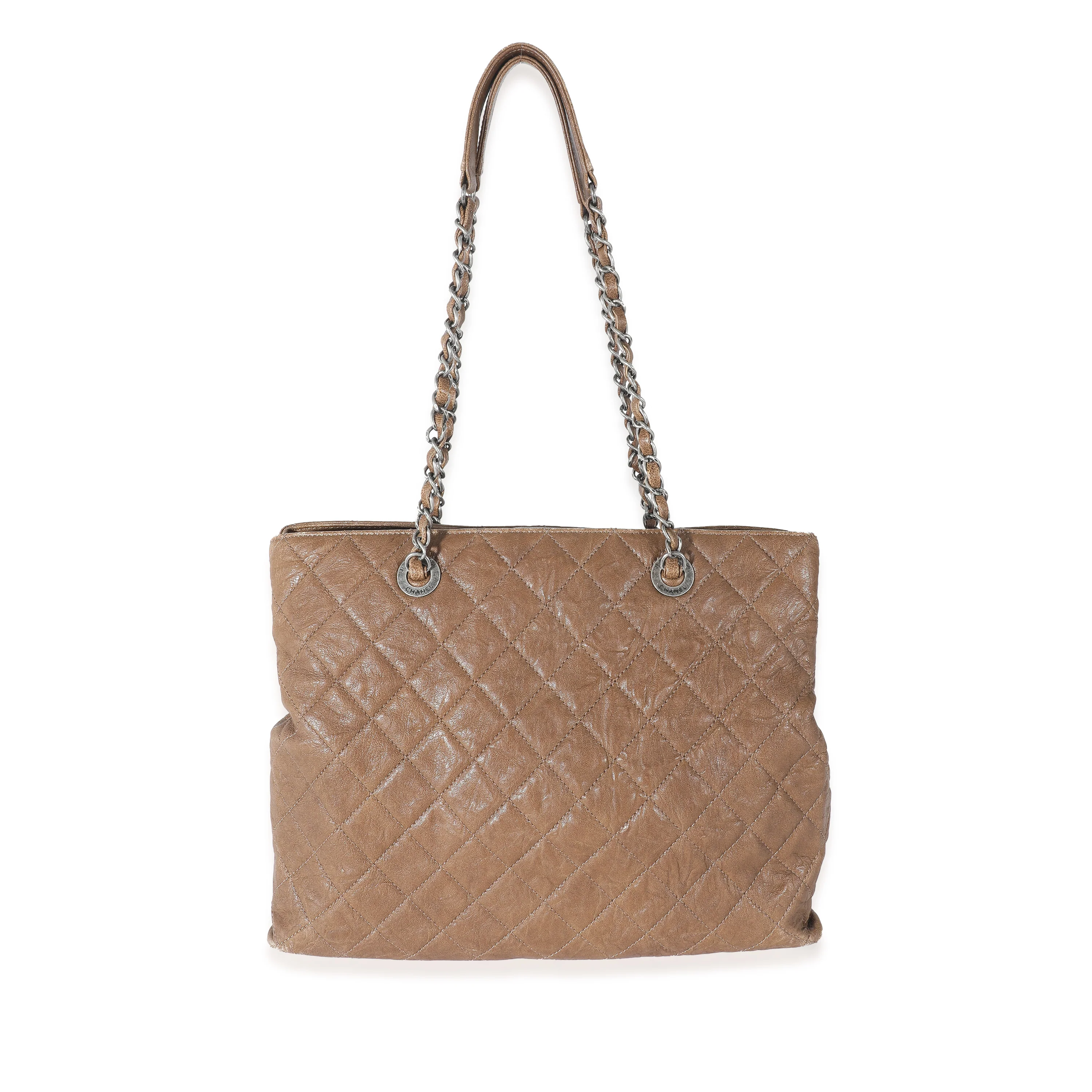Brown Quilted Crumpled Calfskin CC Tote - Image 3