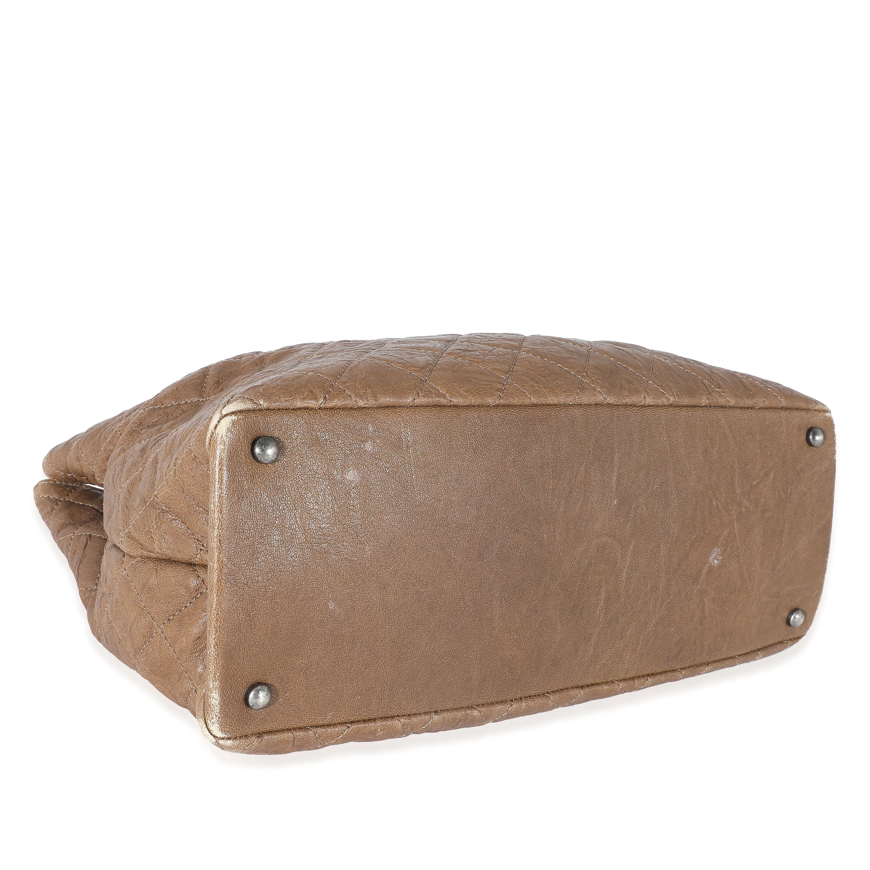 Brown Quilted Crumpled Calfskin CC Tote - Image 6