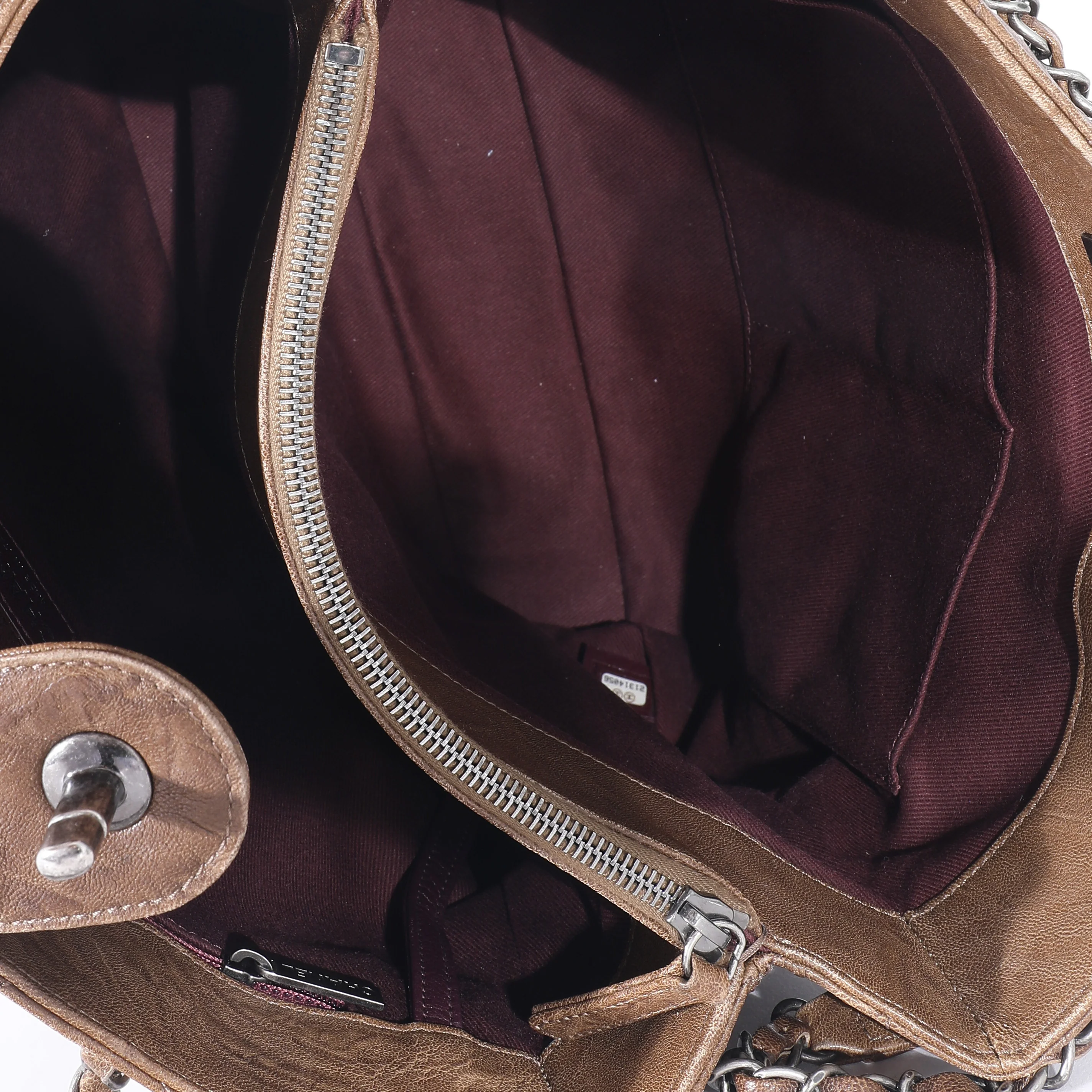 Brown Quilted Crumpled Calfskin CC Tote - Image 8
